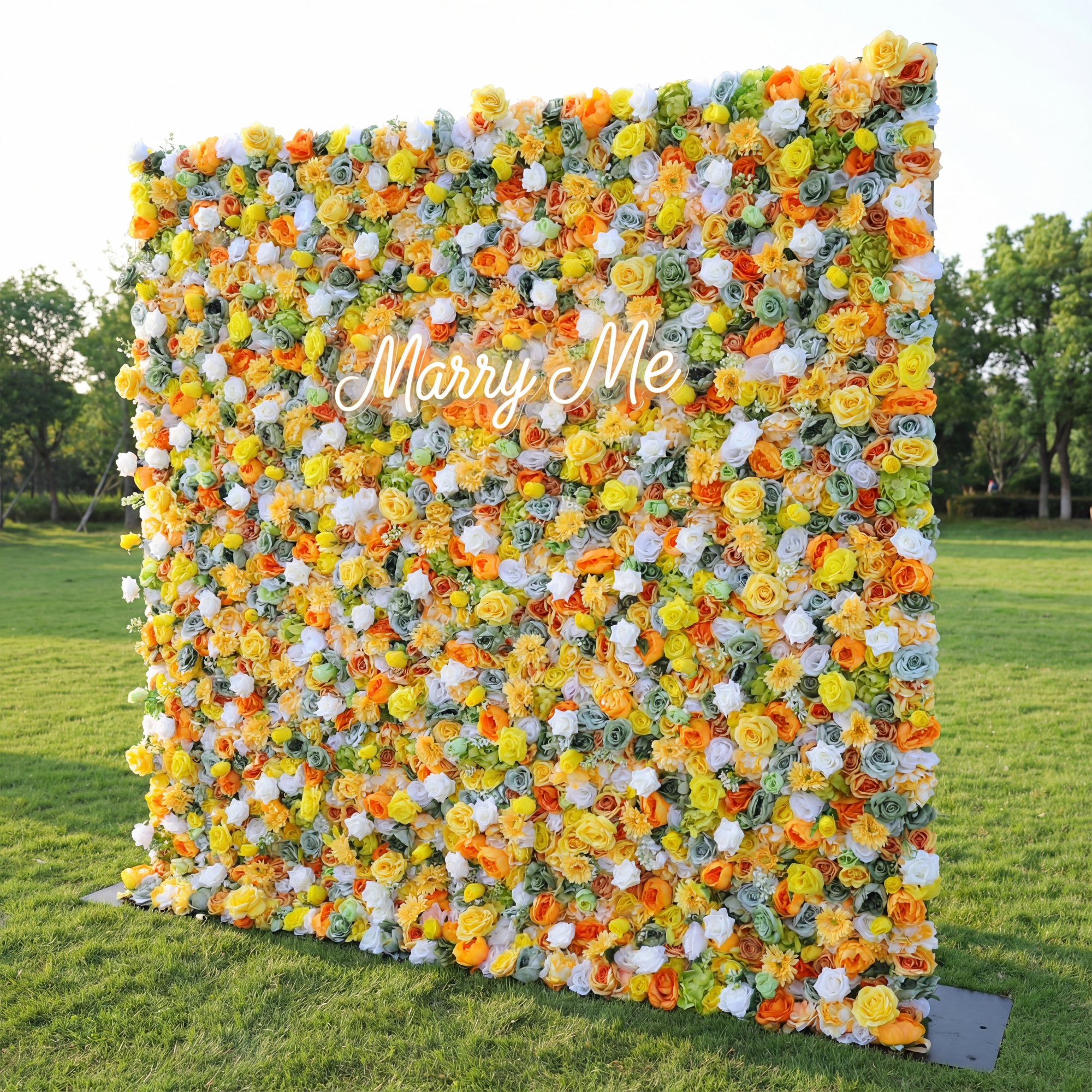 ValarFlower Sunlit Citrus & Ivory Floral Mosaic Flower Wall: A Radiant Summer-Inspired Centerpiece for Joyful Celebrations-VF-507