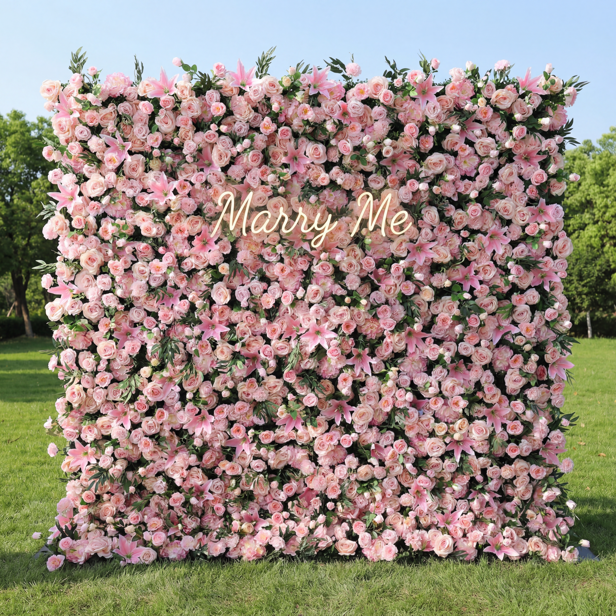 ValarFlower Blush Pink Lily & Rose Floral Symphony Flower Wall: A Romantic Masterpiece for Dreamy Weddings & Elegant Celebrations-VF-508