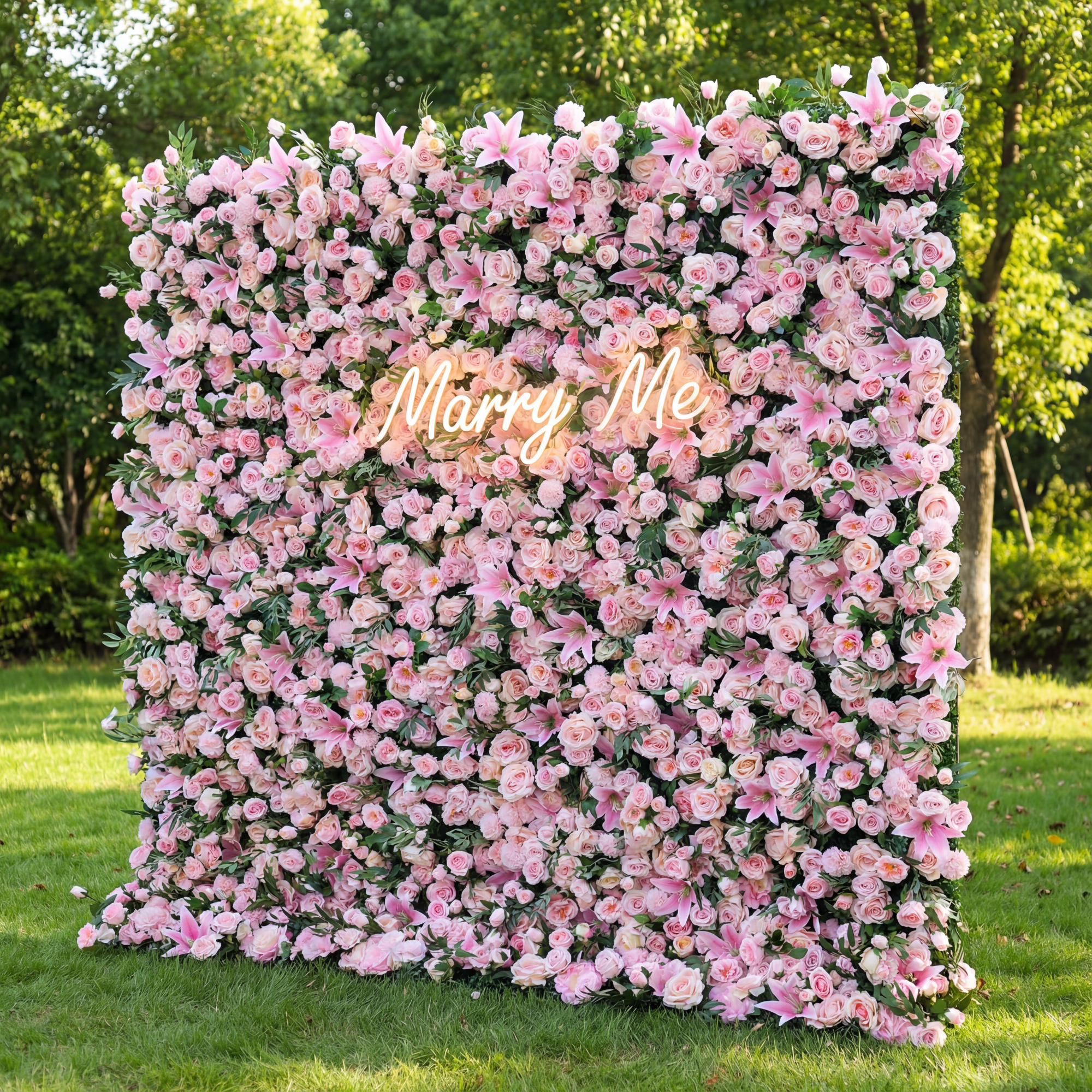 ValarFlower Blush Pink Lily & Rose Floral Symphony Flower Wall: A Romantic Masterpiece for Dreamy Weddings & Elegant Celebrations-VF-508