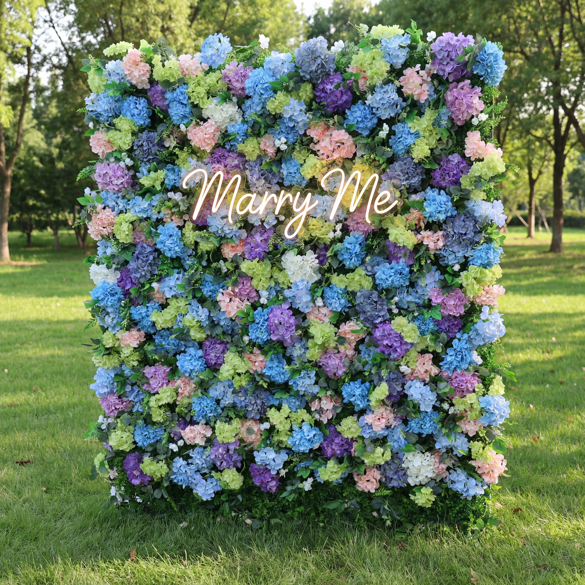 ValarFlower Blue and Green Hydrangea Floral Extravaganza Wall: A Vibrant and Natural Masterpiece for Enchanting Celebrations VF-528
