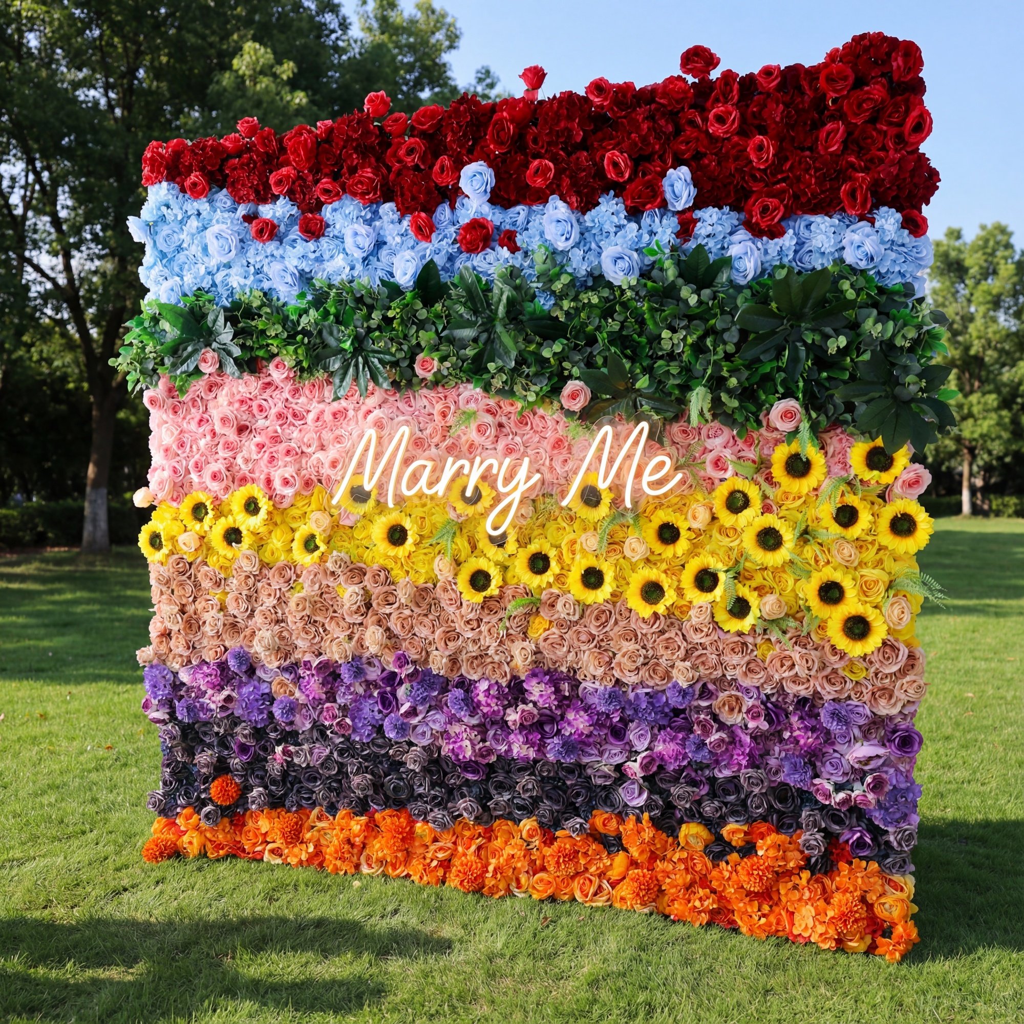ValarFlower Rainbow Striped Floral Extravaganza Wall: A Vibrant and Playful Masterpiece for Joyful Celebrations VF-530