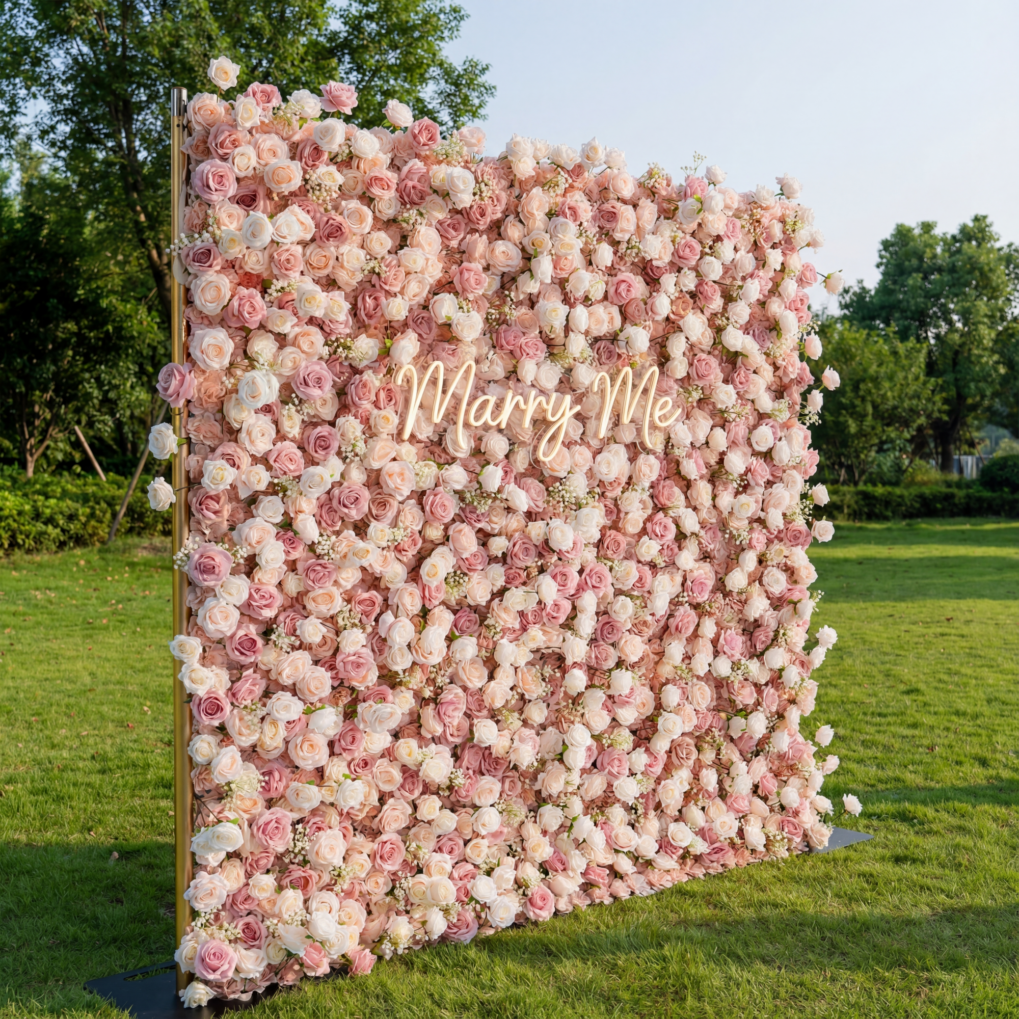 ValarFlower 3D Roll Up Artificial Pink & White Flower Wall Backdrop For Wedding and Event Decoration VF-535