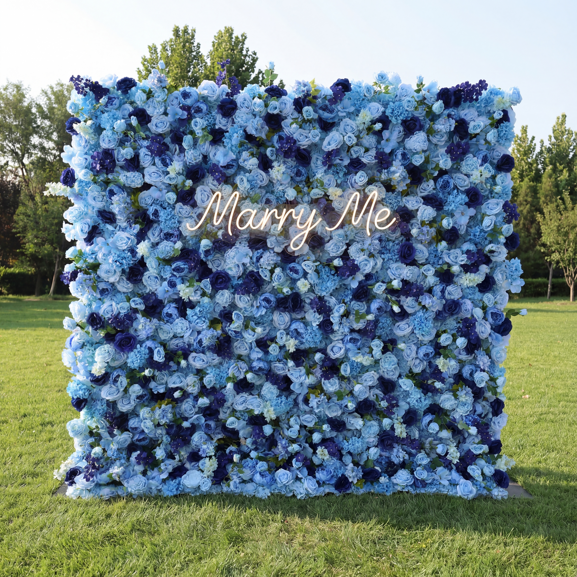 ValarFlower Blue & Navy Floral Extravaganza Wall: A Serene, Sophisticated Masterpiece for Timeless Celebrations VF-538