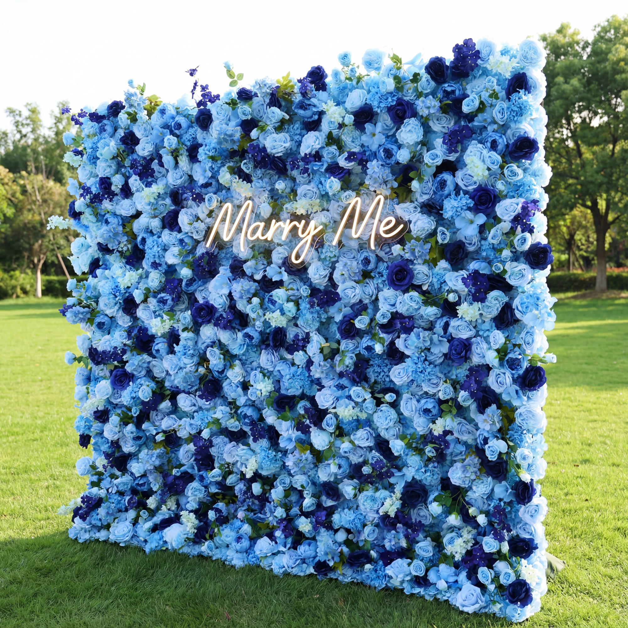 ValarFlower Blue & Navy Floral Extravaganza Wall: A Serene, Sophisticated Masterpiece for Timeless Celebrations VF-538
