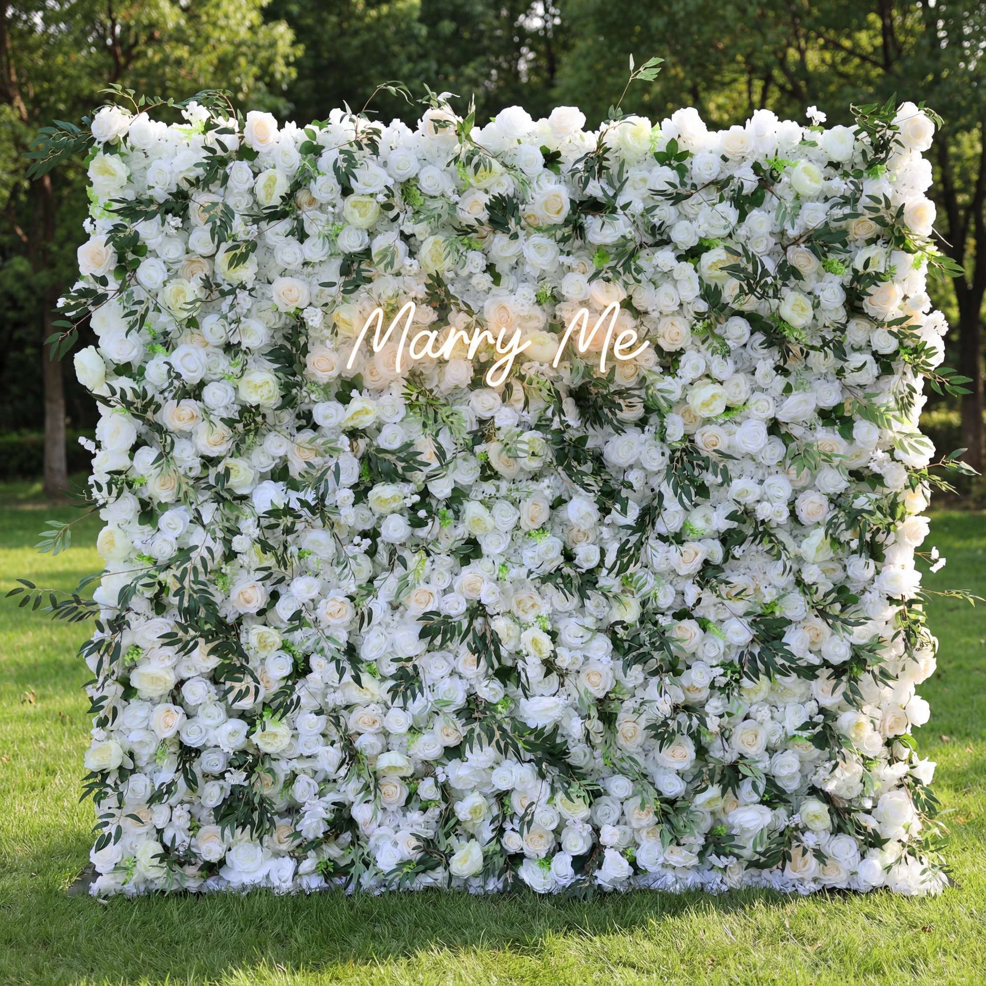 ValarFlower Ivory & Greenery Floral Extravaganza Wall: A Timeless, Elegant Masterpiece for Sophisticated Celebrations VF-545