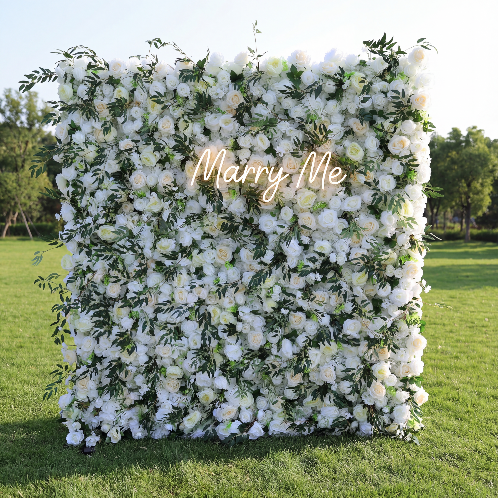 ValarFlower Ivory & Greenery Floral Extravaganza Wall: A Timeless, Elegant Masterpiece for Sophisticated Celebrations VF-545