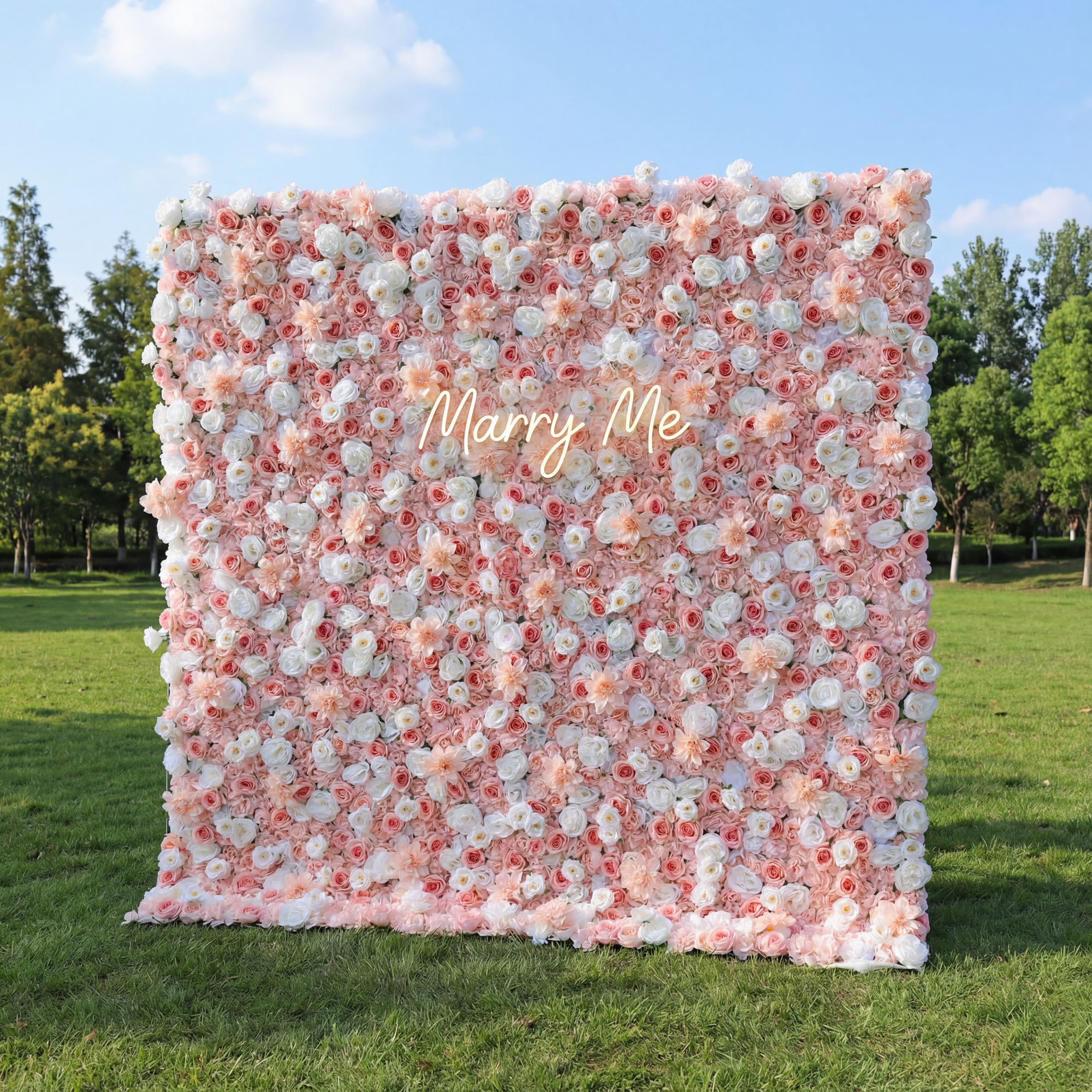 ValarFlower Blush Pink & Soft White Floral Extravaganza Wall: A Dreamy, Romantic Masterpiece for Enchanting Celebrations VF-553