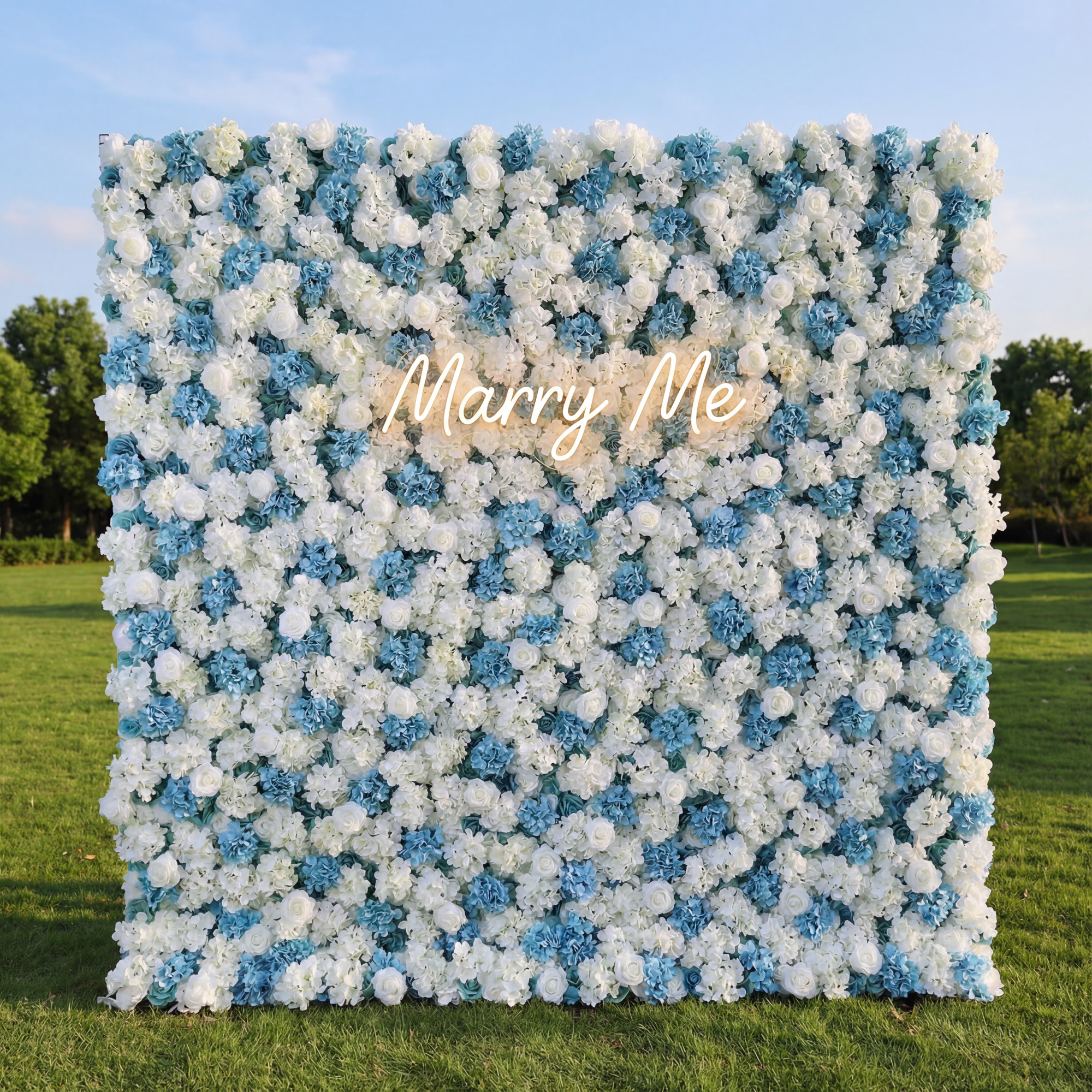 ValarFlower Blue & White Floral Extravaganza Wall: A Serene, Elegant Masterpiece for Timeless Celebrations VF-555