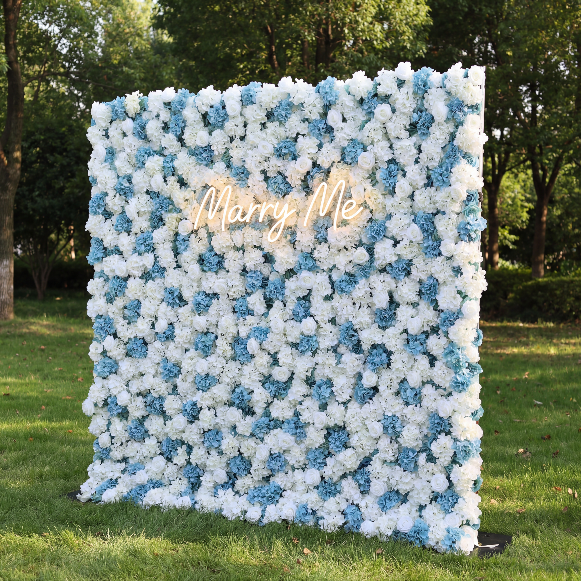 ValarFlower Blue & White Floral Extravaganza Wall: A Serene, Elegant Masterpiece for Timeless Celebrations VF-555