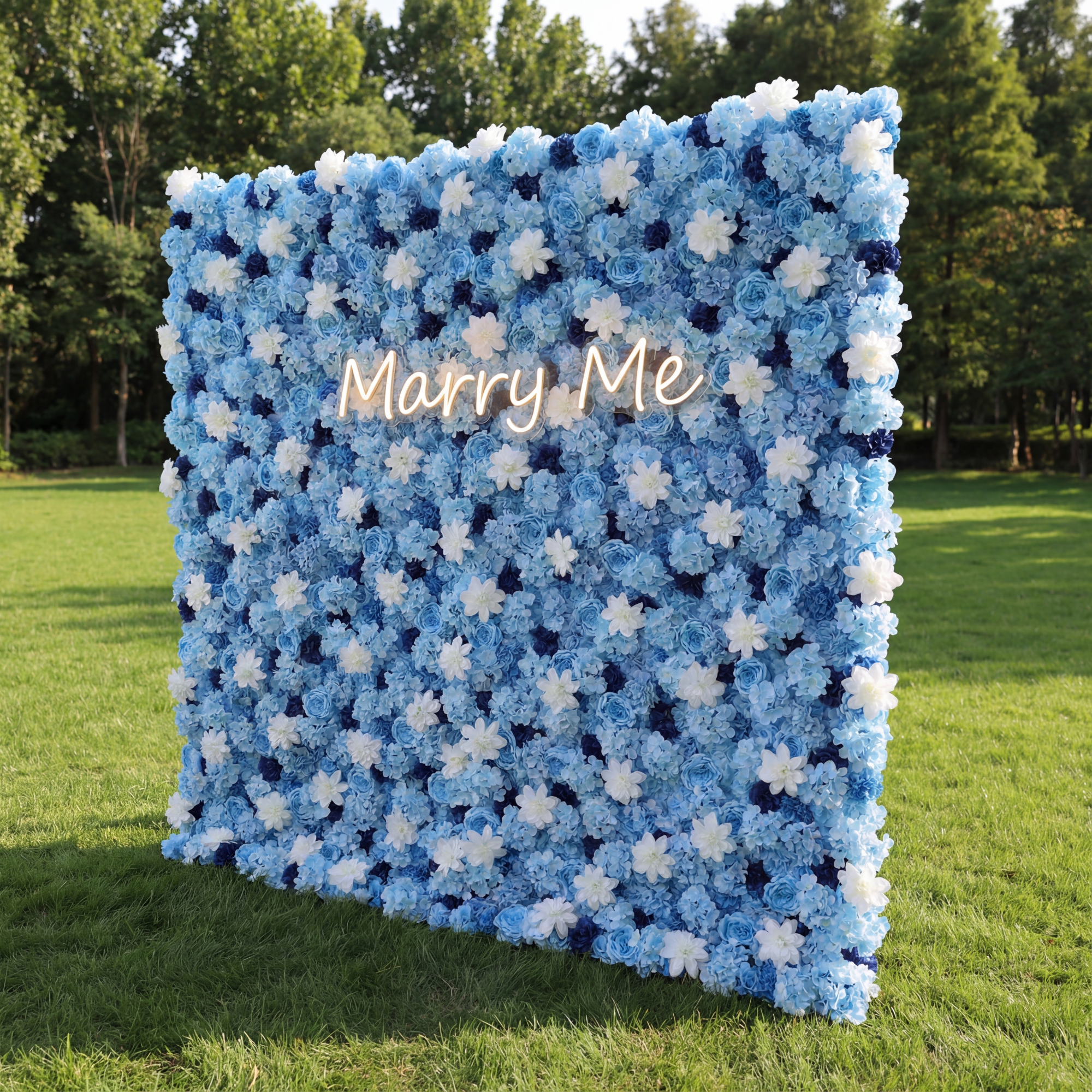 ValarFlower Blue & White Floral Wall: A Serene, Elegant Backdrop for Timeless Events VF-579