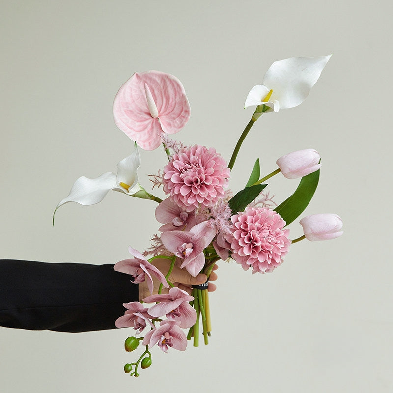 ValarFlower Modern Artificial Bridal Bouquet, Orchid and Calla Lily Wedding Bouquet for Ceremony Decor VB-262