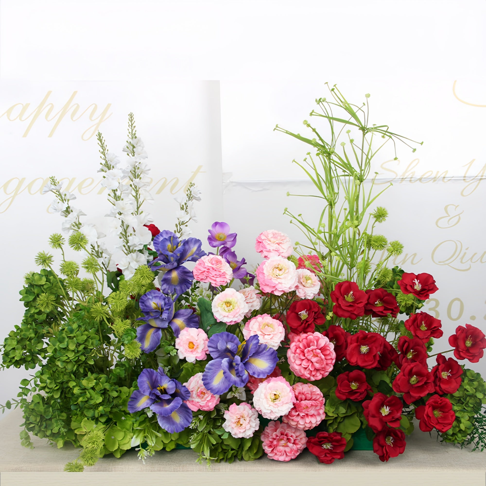 Configuración de flores artificiales inspiradas en la primavera – Conjunto de flores artificiales azules y amarillas para eventos FA-264