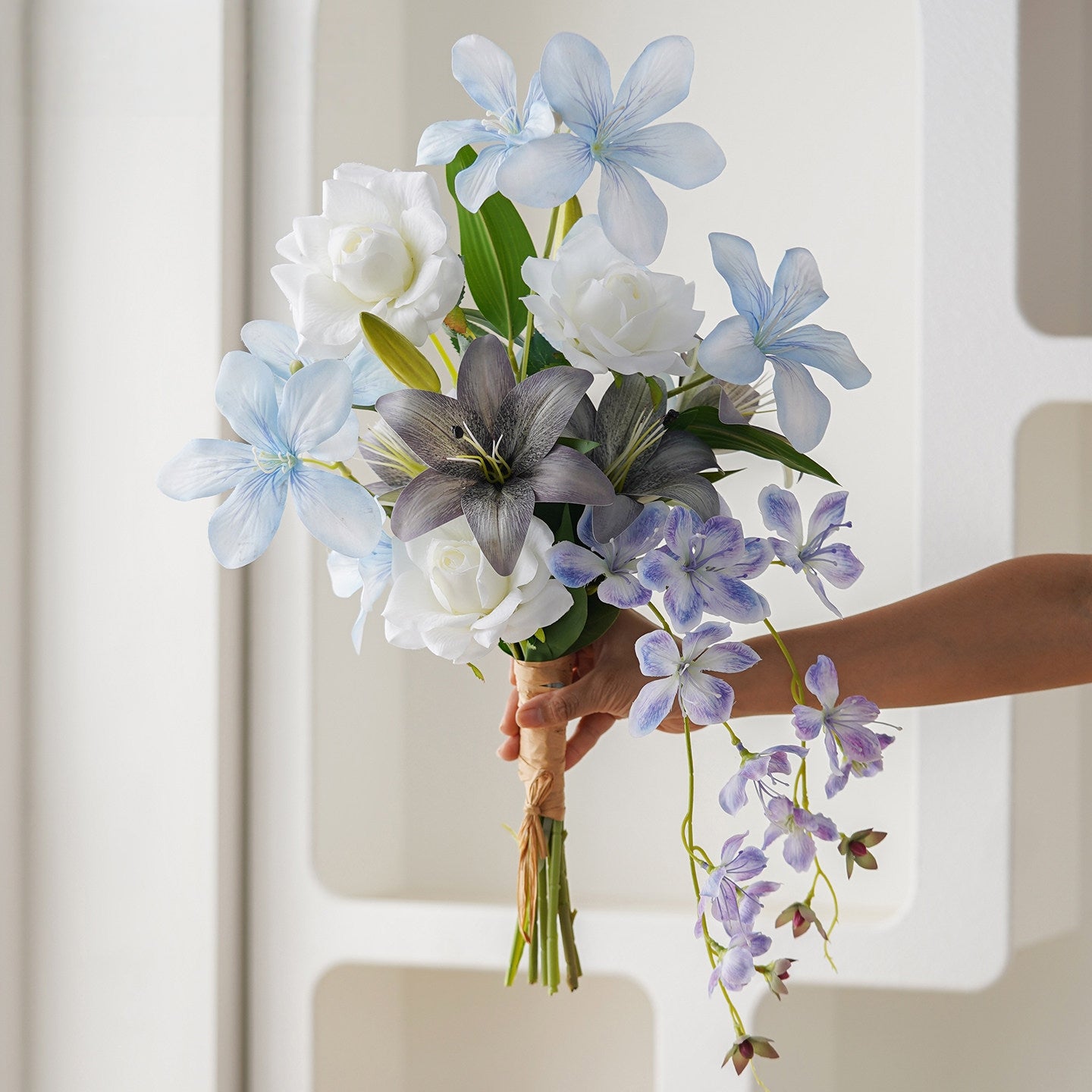 ValarFlower Artificial Bridal Bouquet, Cascading Faux Wedding Flower Bouquet for Bride, Bridesmaid, Ceremony & Photoshoot Decor VB-252