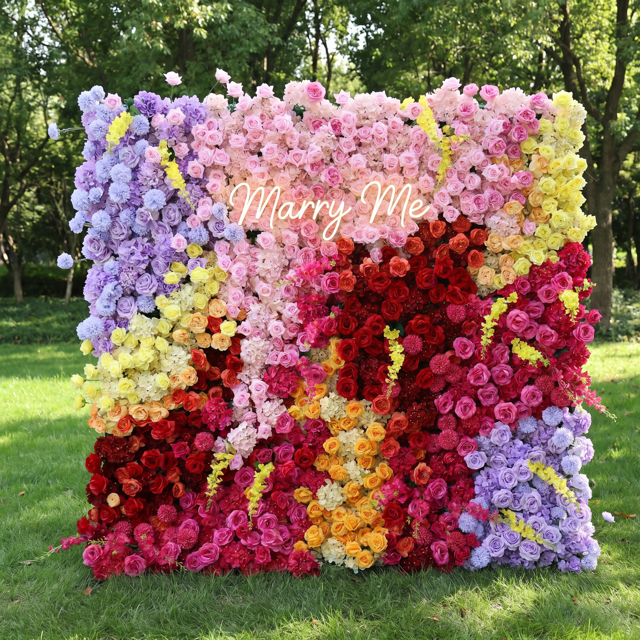 ValarFlower Colorful Artificial Flower Wall Backdrop, Rainbow Wedding Decor with Roses and Hydrangeas VF-672