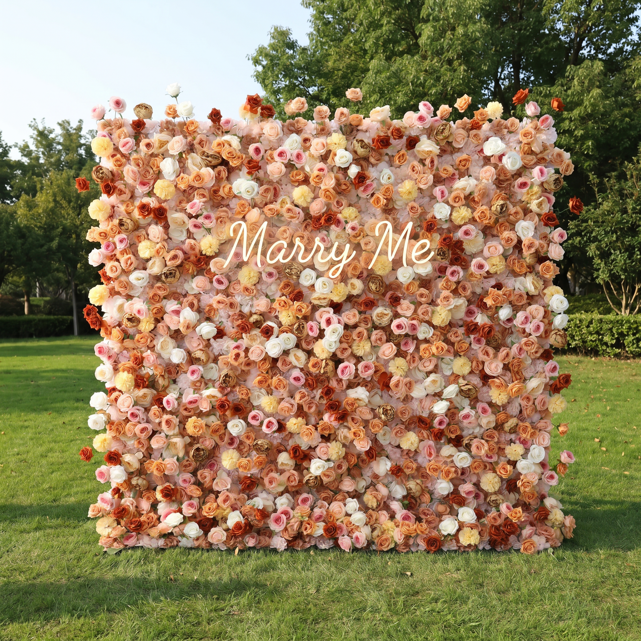 ValarFlower Peach Orange Artificial Flower Wall Backdrop, Warm Rose Wedding Decor for Ceremony and Events VF-676