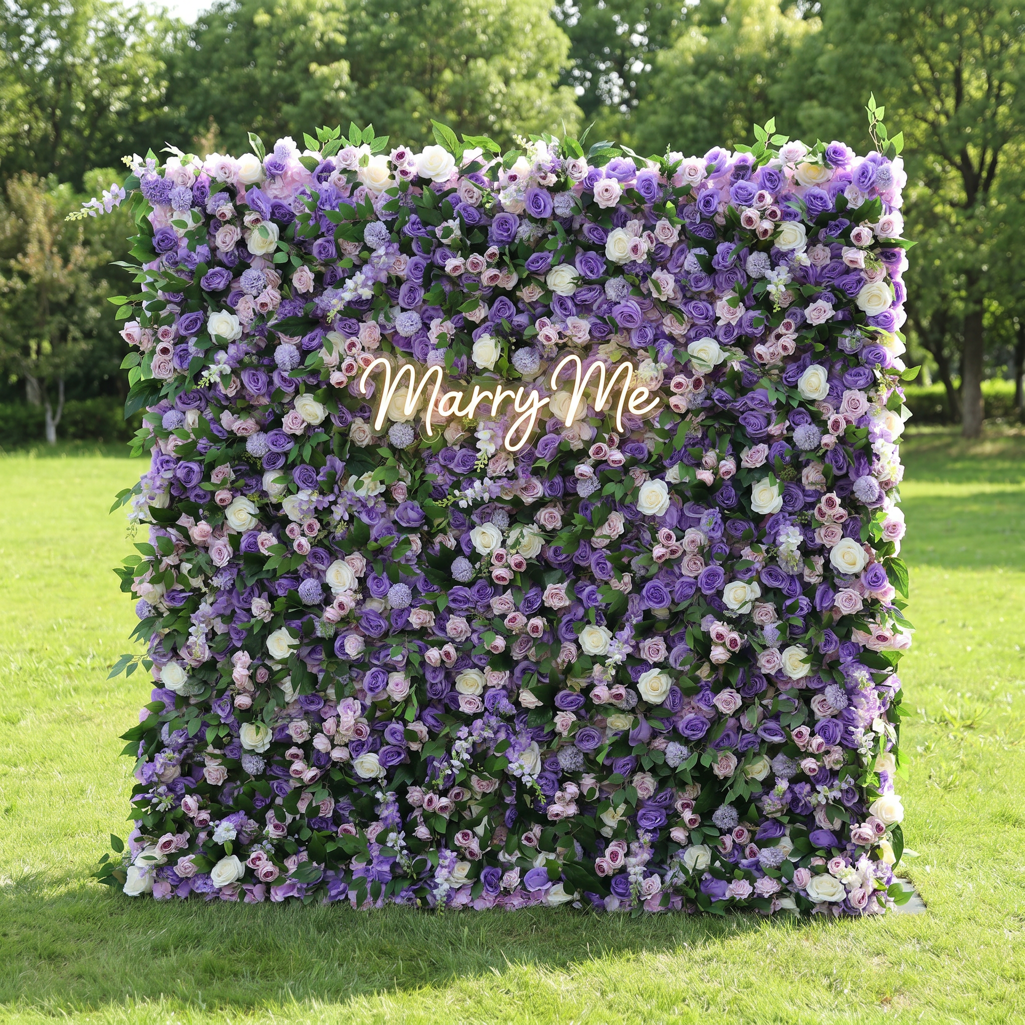 ValarFlower Purple Artificial Flower Wall Backdrop, Romantic Wedding Decor with Roses and Greenery VF-683
