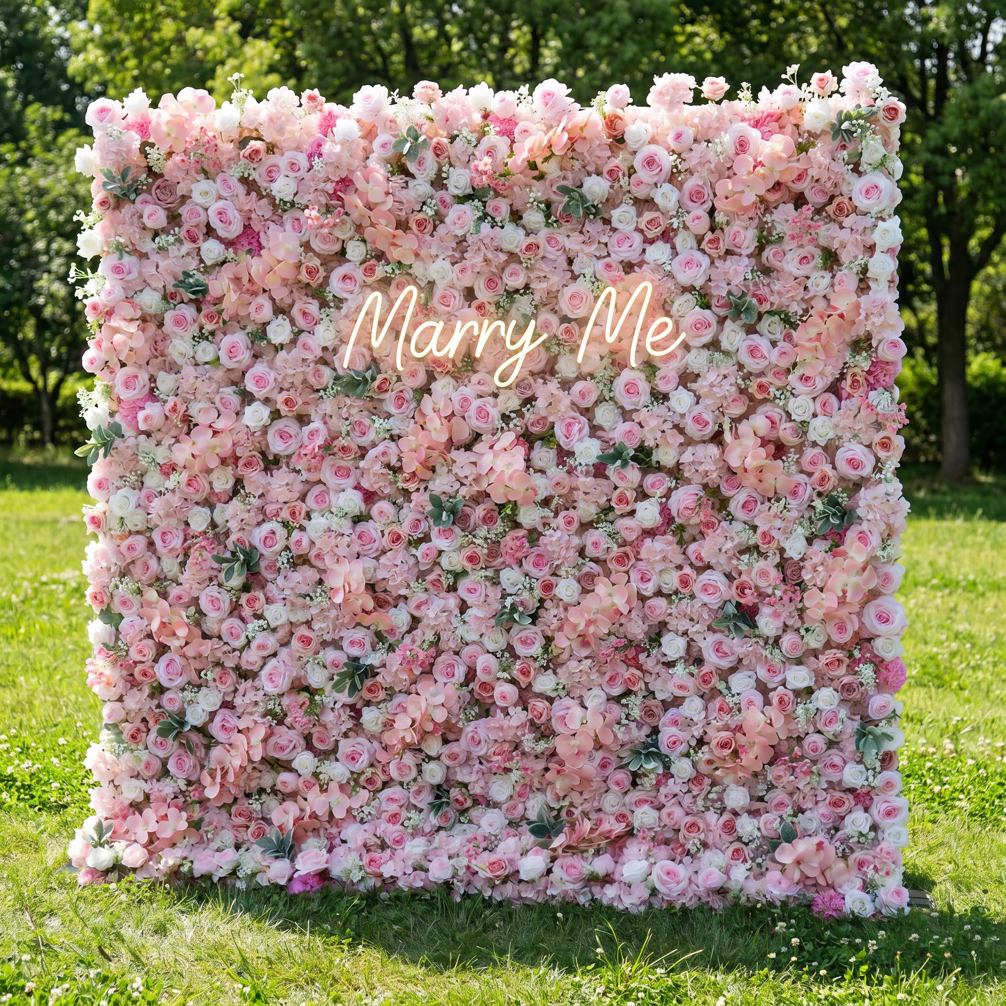 ValarFlower Pink Artificial Flower Wall Backdrop, Romantic Wedding Decor with Roses and Hydrangea Accents VF-689
