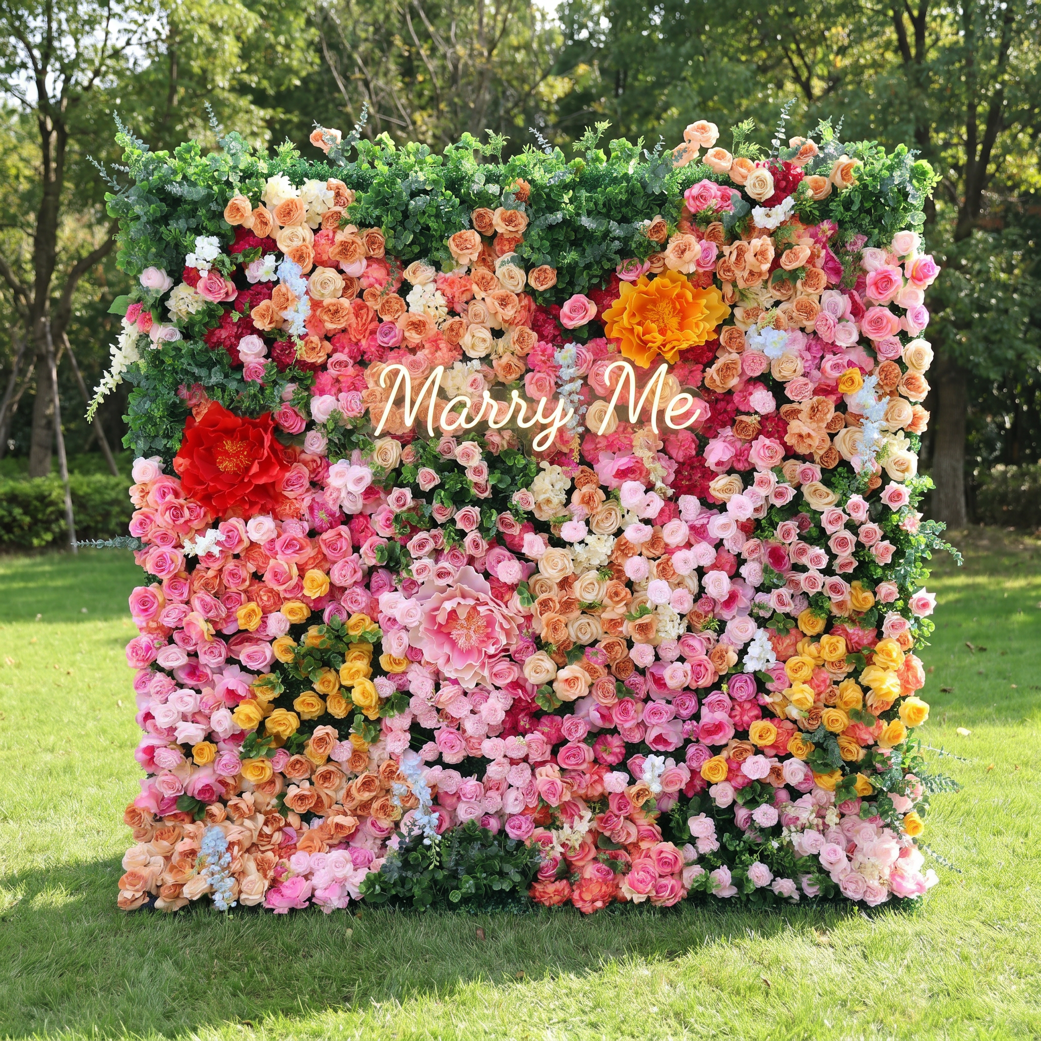 ValarFlower Colorful Artificial Flower Wall Backdrop, Garden Style Wedding Decor with Roses and Greenery VF-690