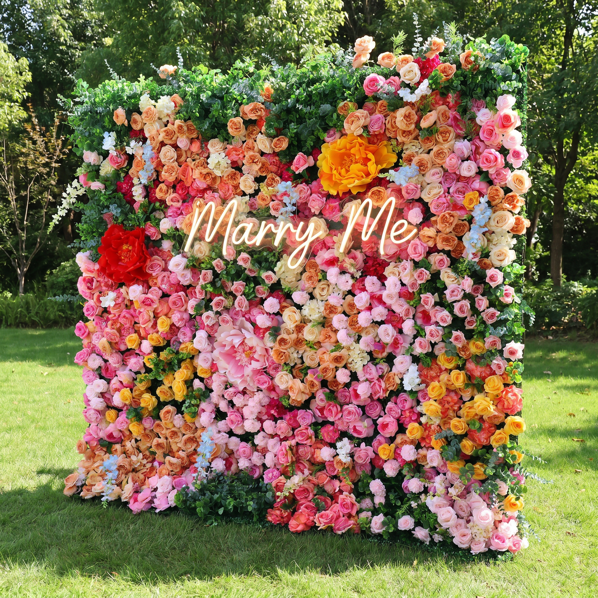 ValarFlower Colorful Artificial Flower Wall Backdrop, Garden Style Wedding Decor with Roses and Greenery VF-690