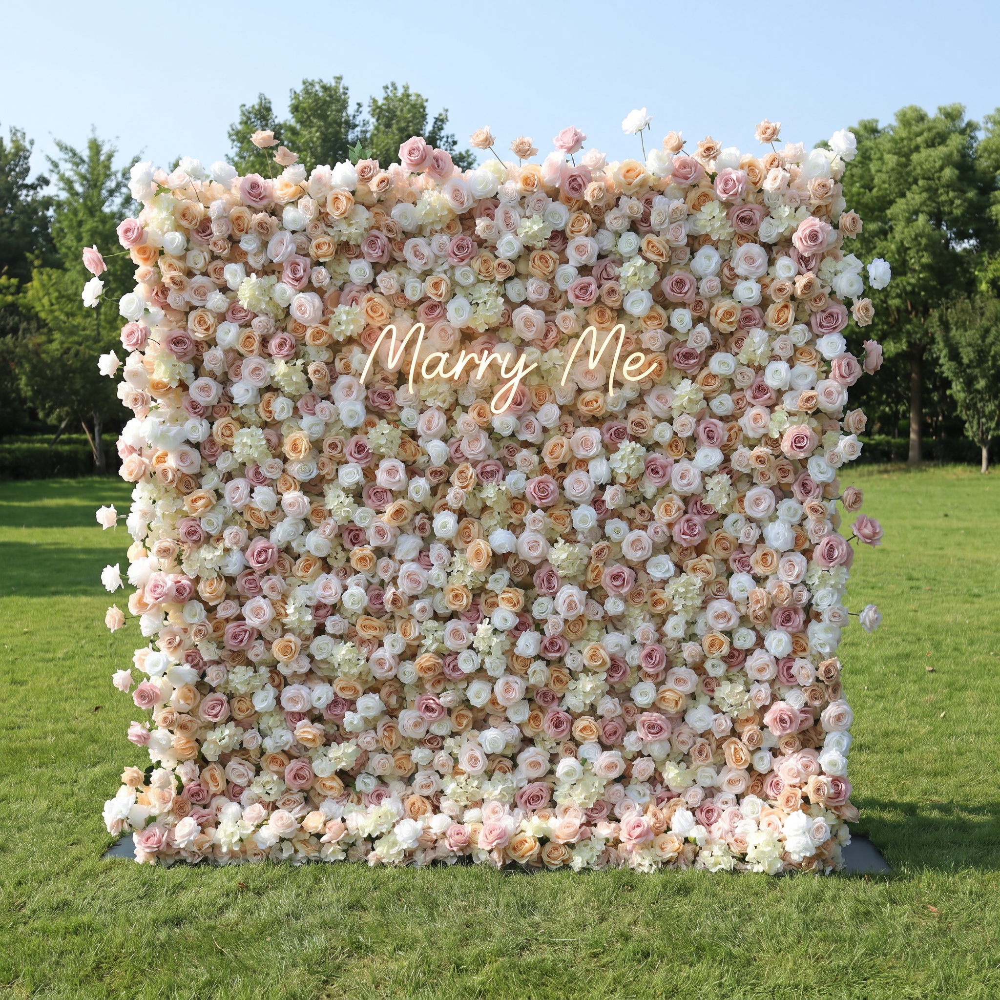 VValarFlower Blush Champagne Artificial Flower Wall Backdrop, Elegant Wedding Decor with Roses and Hydrangeas VF-691