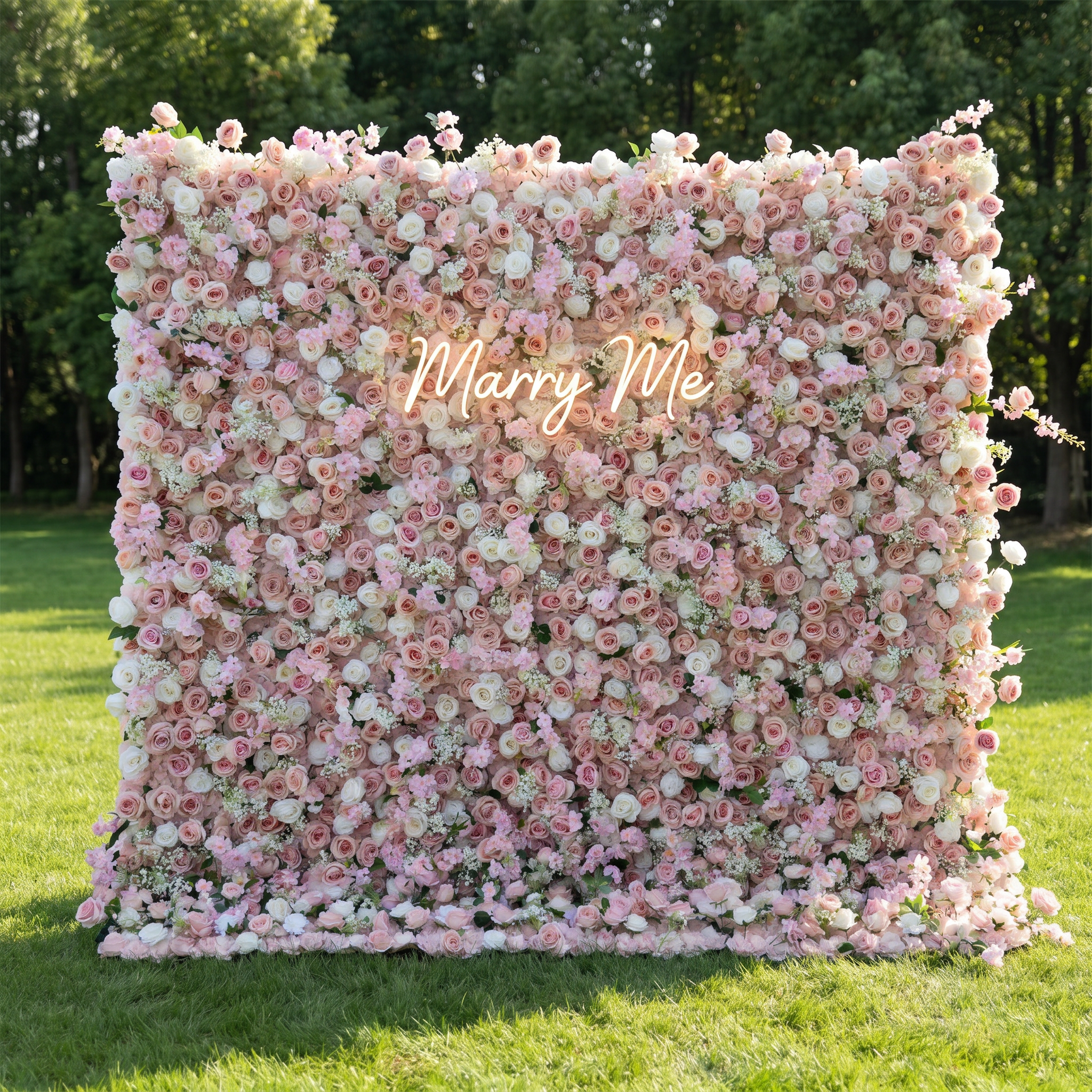 ValarFlower Blush Pink Artificial Flower Wall Backdrop, Romantic Wedding Decor with Roses and Baby’s Breath VF-692