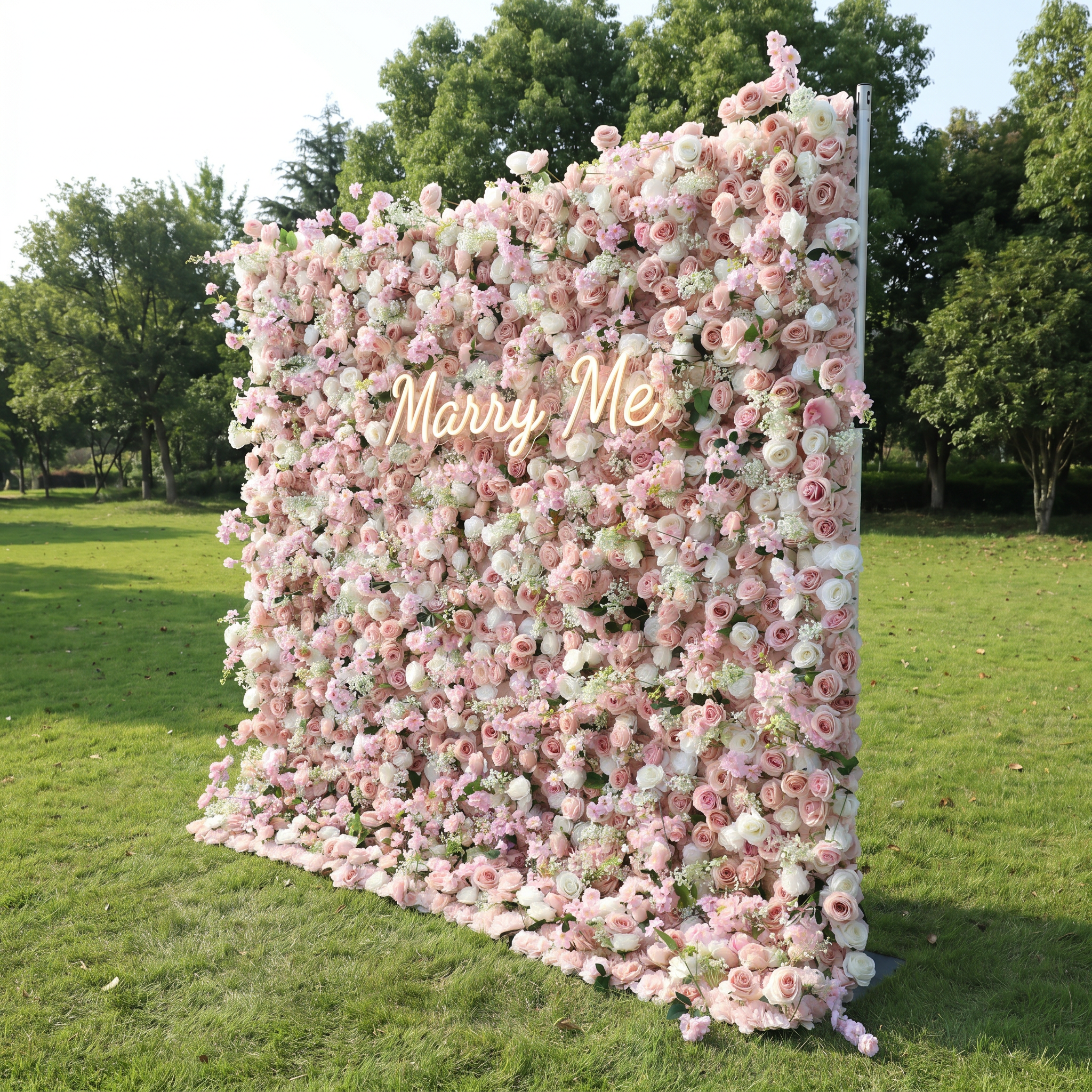 ValarFlower Blush Pink Artificial Flower Wall Backdrop, Romantic Wedding Decor with Roses and Baby’s Breath VF-692