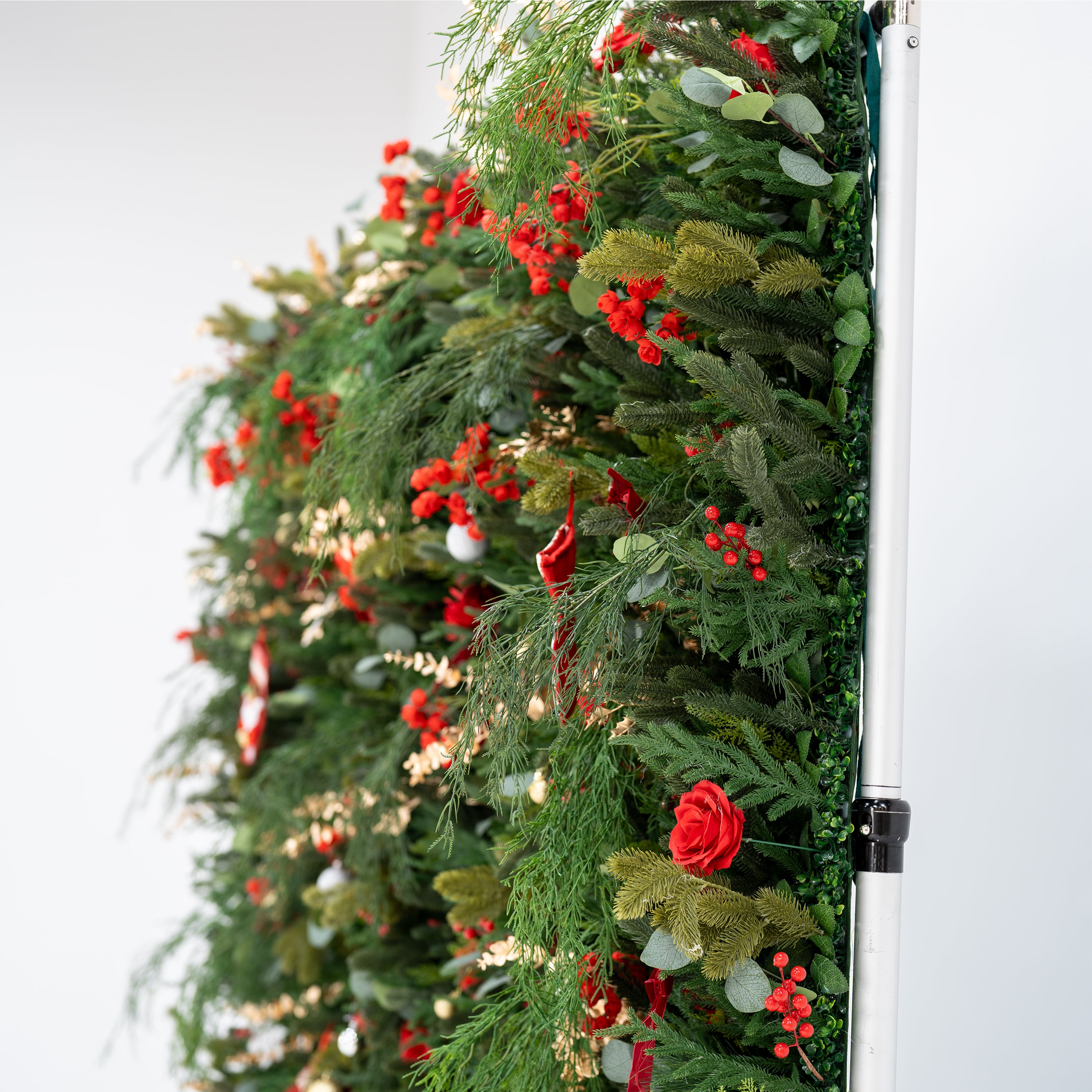 Valar Flower Christmas Themed Floral Wall Backdrop: Festive Evergreen & Red Rose Masterpiece for Holiday Events & Decor-VF-491-2