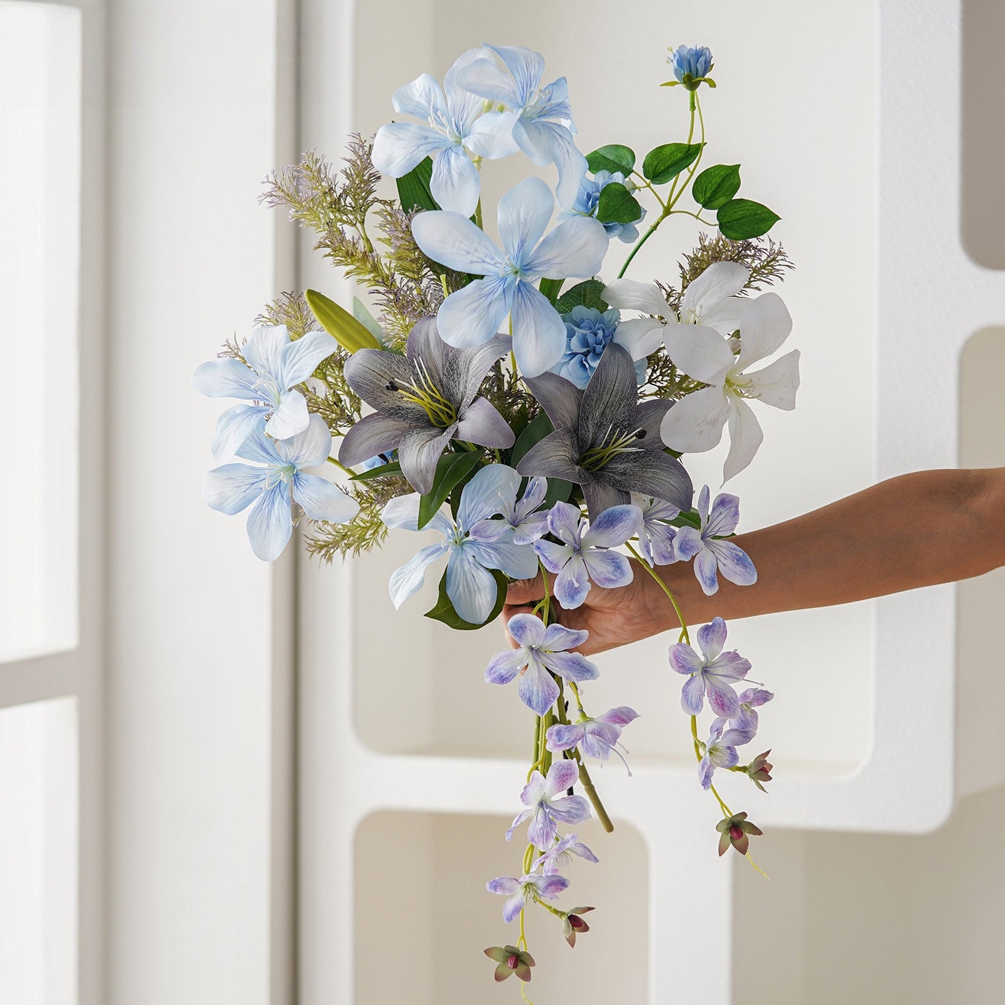 ValarFlower Artificial Bridal Bouquet, Cascading Faux Wedding Flower Bouquet for Bride, Bridesmaid, Ceremony & Photoshoot Decor VB-252