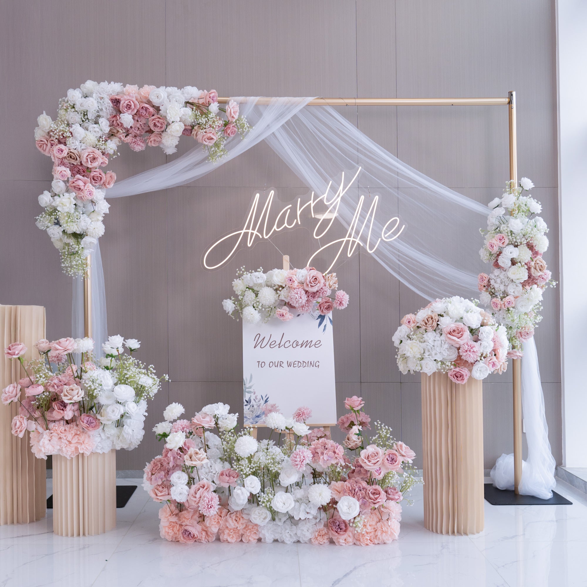 Luxury Wedding Flower Arrangement Set – Artificial Floral Backdrop, Welcome Sign Flowers & Table Decorations for Elegant Wedding Decor VF-418-3