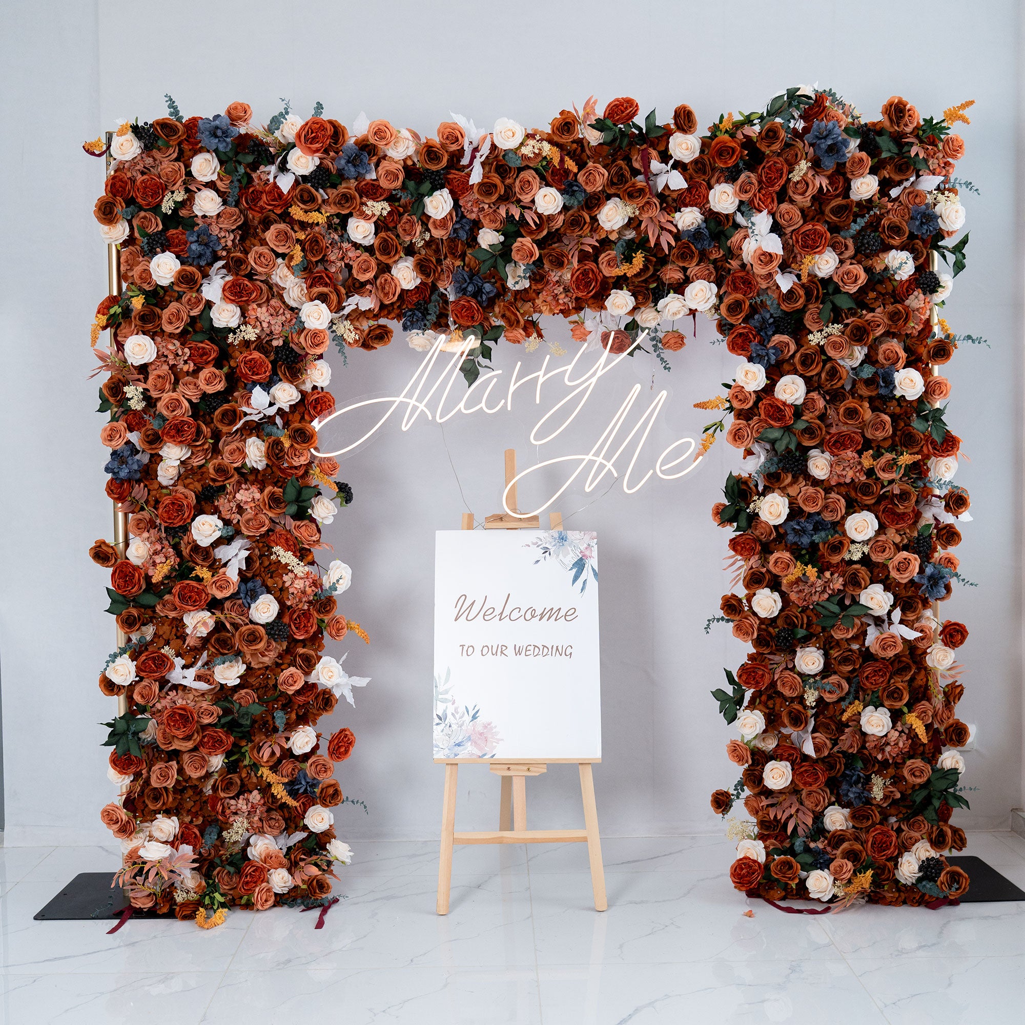 Arche florale élégante en forme de lune pour cérémonie de mariage - Arche de fleurs artificielles pour mariages, événements et occasions spéciales