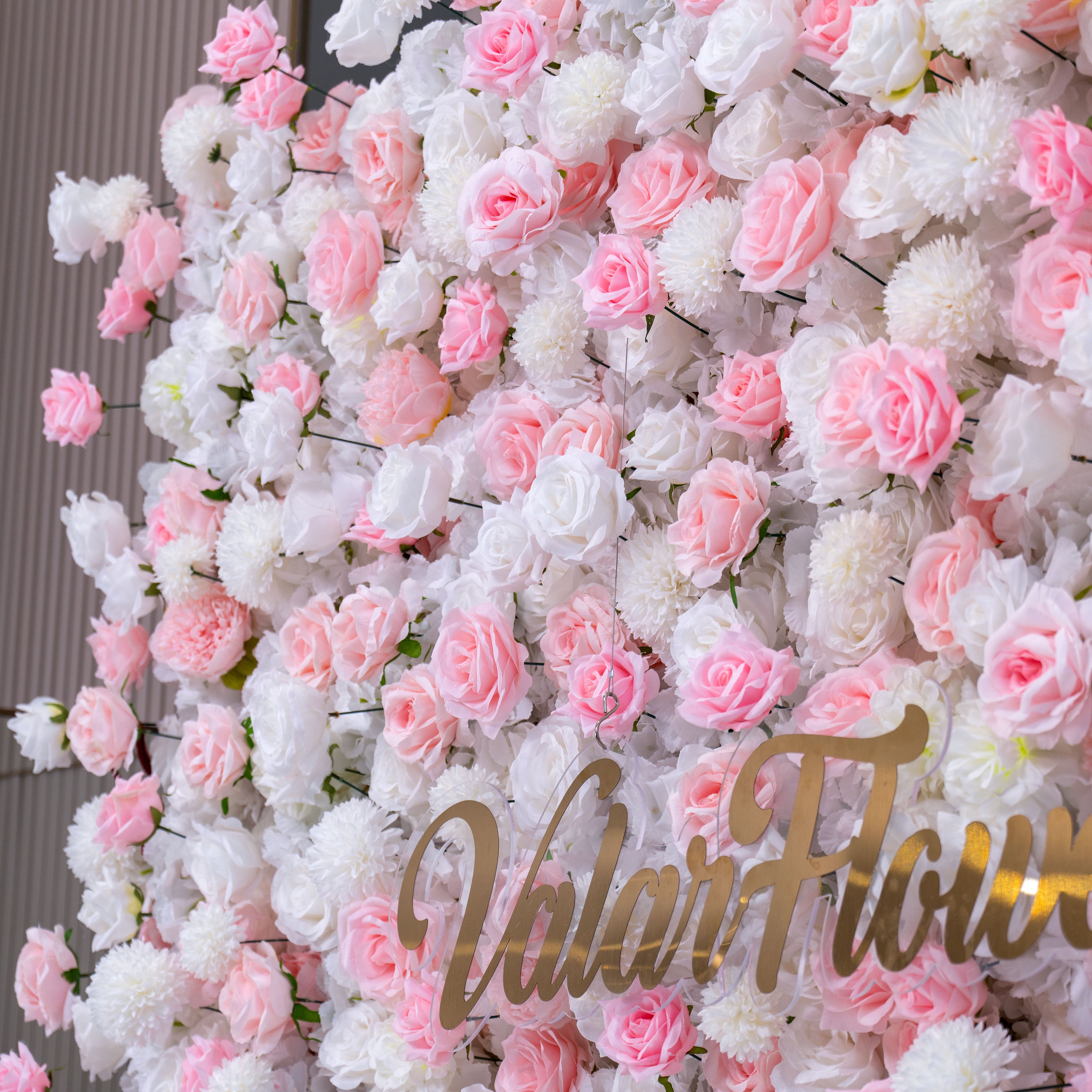 Valar Flower Soft Pink and White Rose 5D Flower Wall – Romantic Backdrop for Weddings and Special Events VF-409