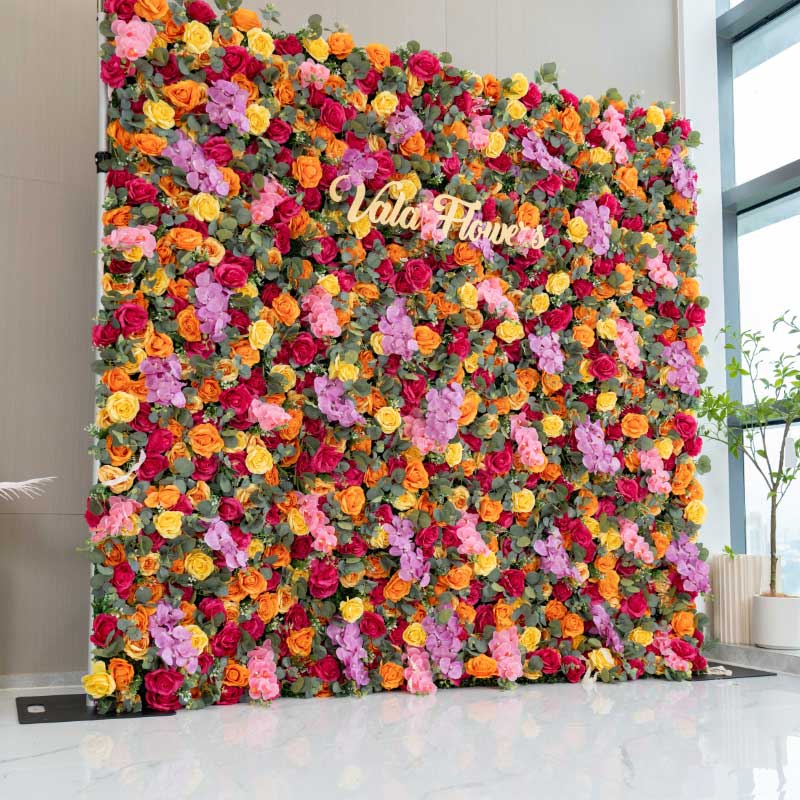 Valar Flower Roll Up Fabric Artificial Flower Wall Wedding Backdrop, Floral Party Decor, Event Photography-VF-3087