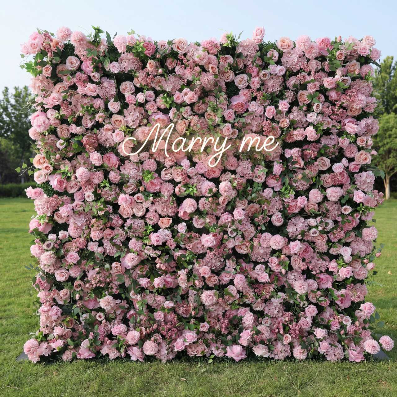 ValarFlower Blush Pink & Lush Green Floral Extravaganza Wall: A Romantic, Enchanting Masterpiece for Dreamy Celebrations VF-613