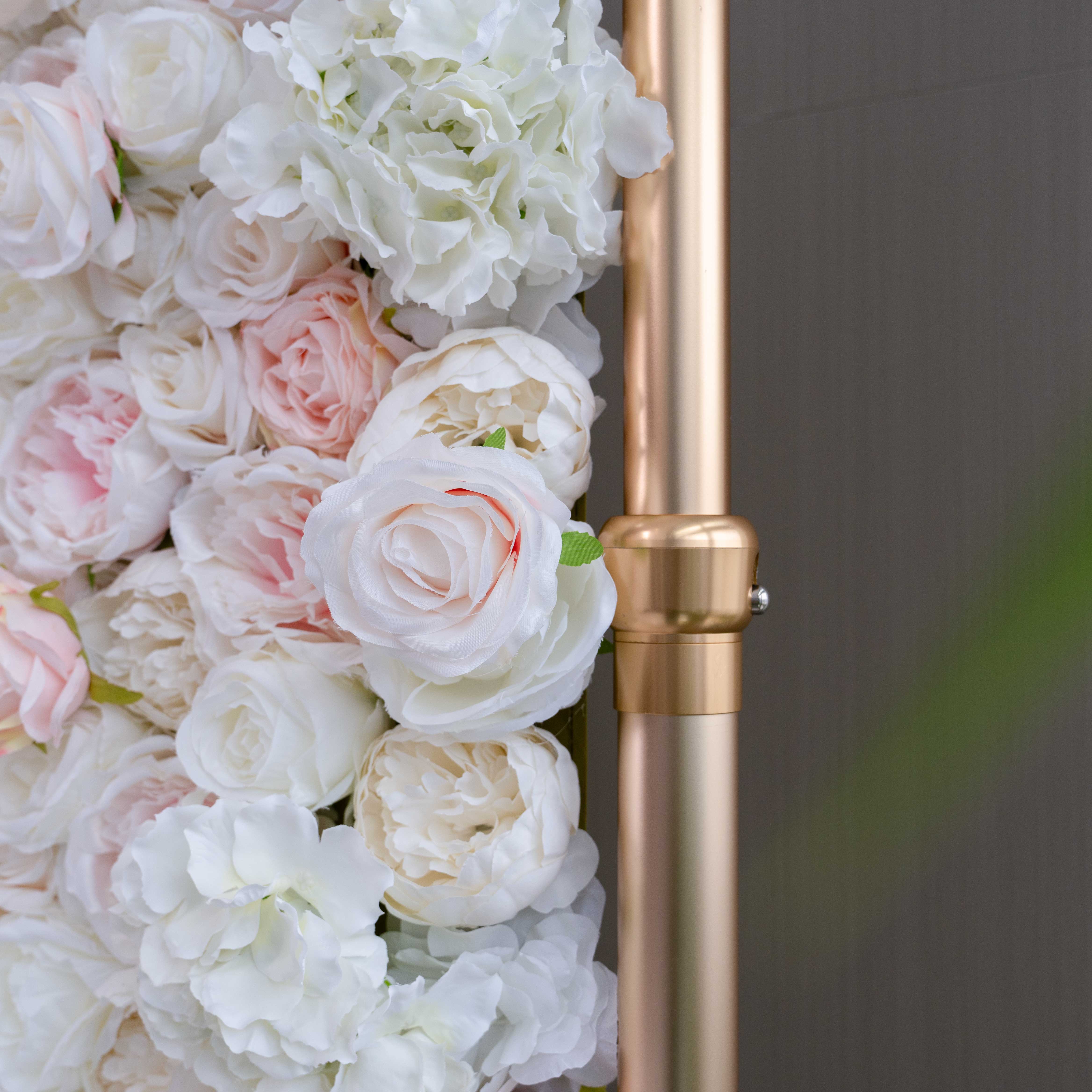Valar Flower Roll Up Fabric Artificial Mixed White and Light Pink Rose Color Green Leaves Wall Wedding Backdrop, Floral Party Decor, Event Photography, Spa Decor-VF-090-2