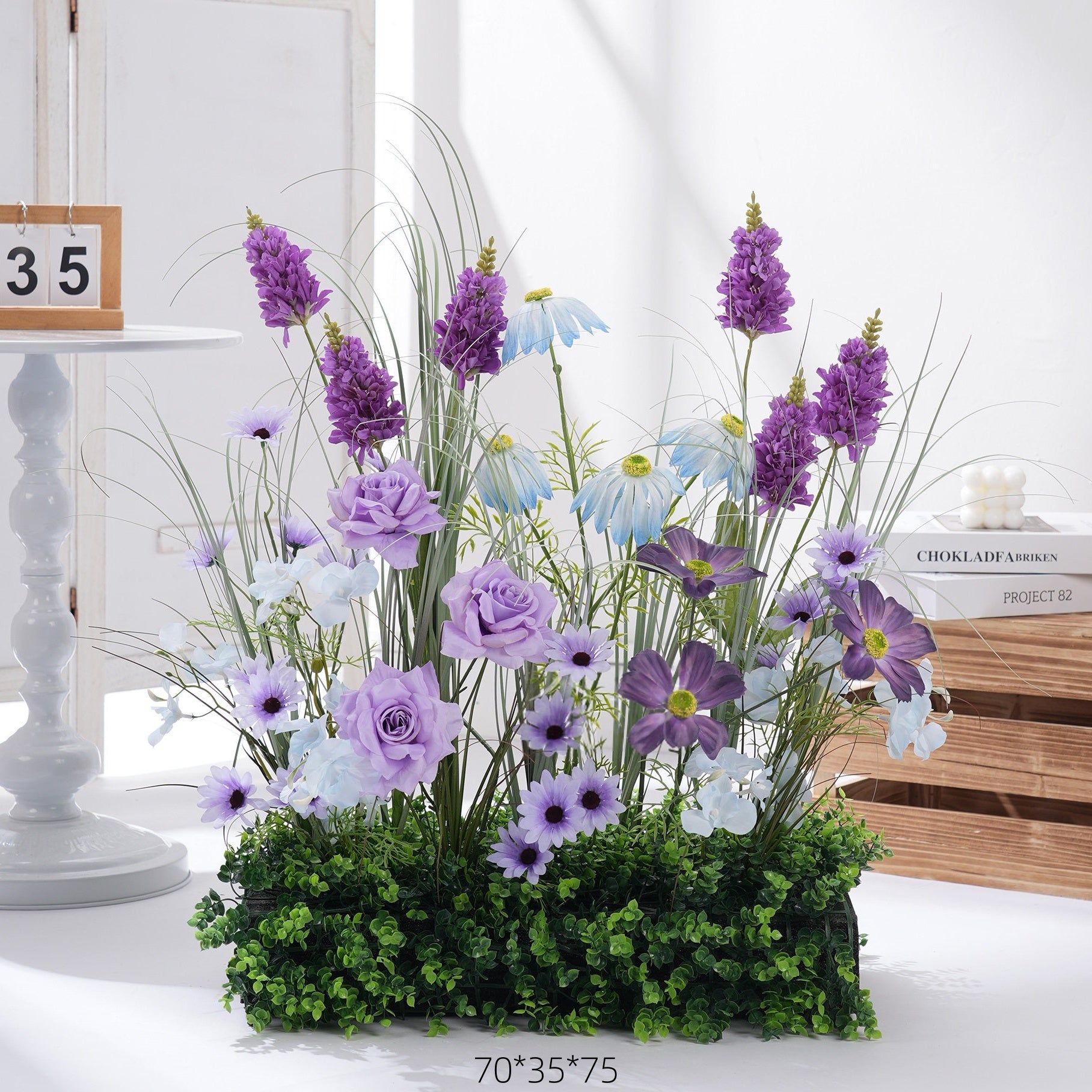 Configuración de flores artificiales inspiradas en la primavera – Conjunto de flores artificiales azules y amarillas para eventos FA-264