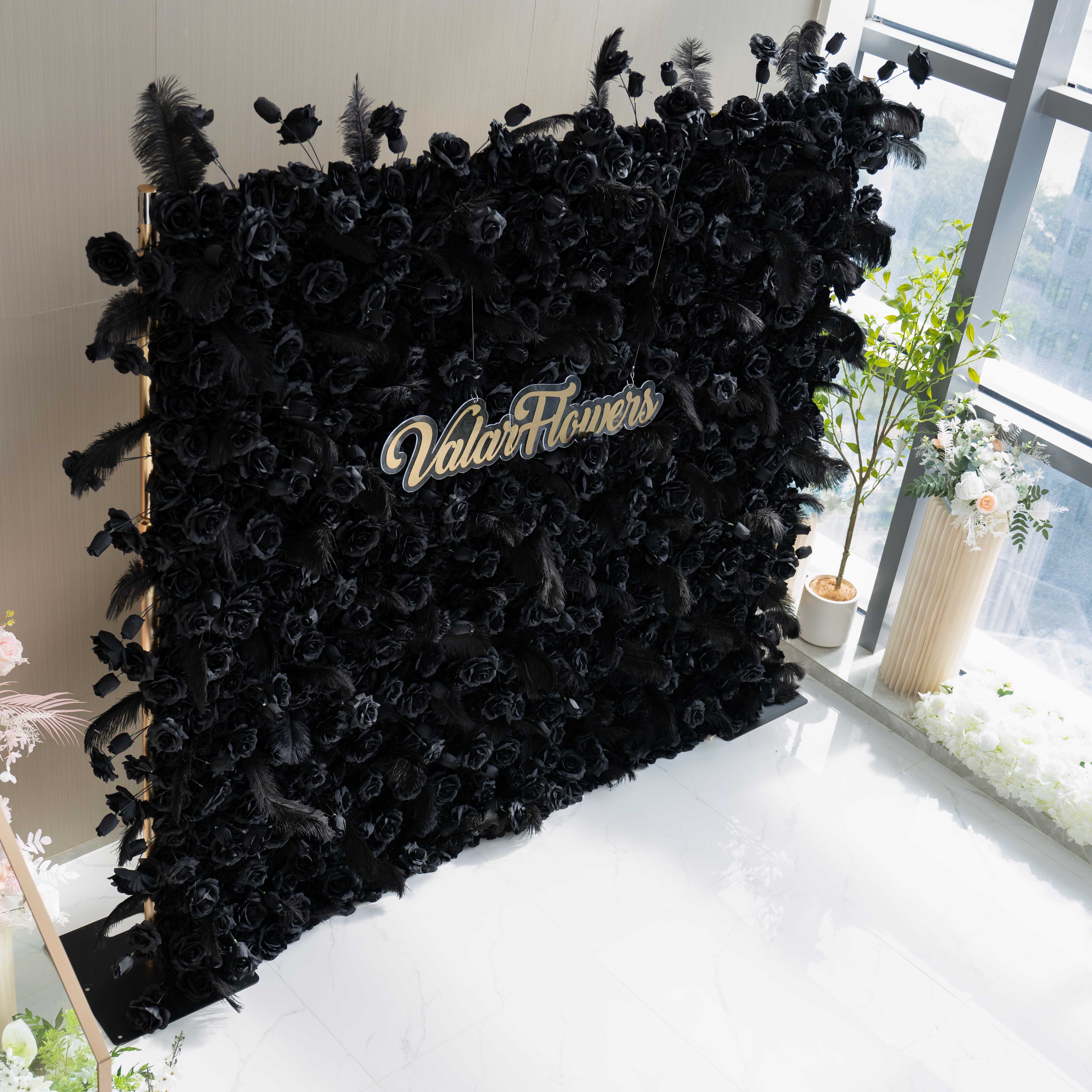 ValarFlowers Toile de fond murale florale artificielle : Nocturne Noir – The Midnight Enigma Collection-VF-264