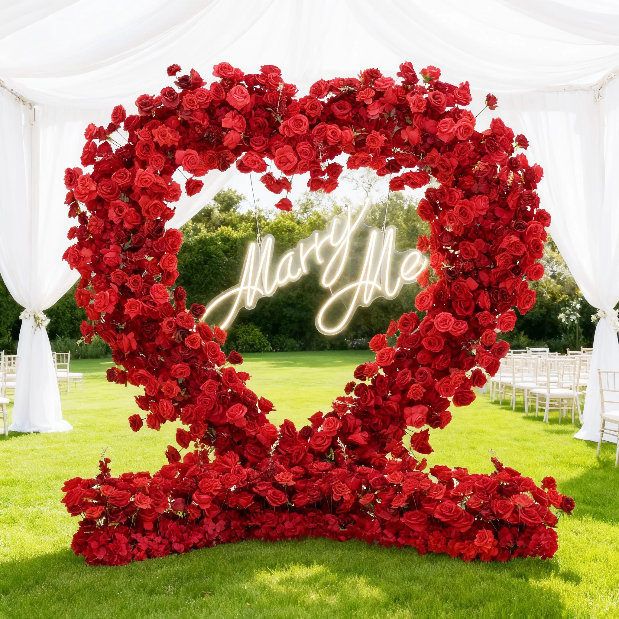 Red Rose Heart - Shaped Floral Backdrop: A Romantic Proposal & Event Centerpiece HA-405