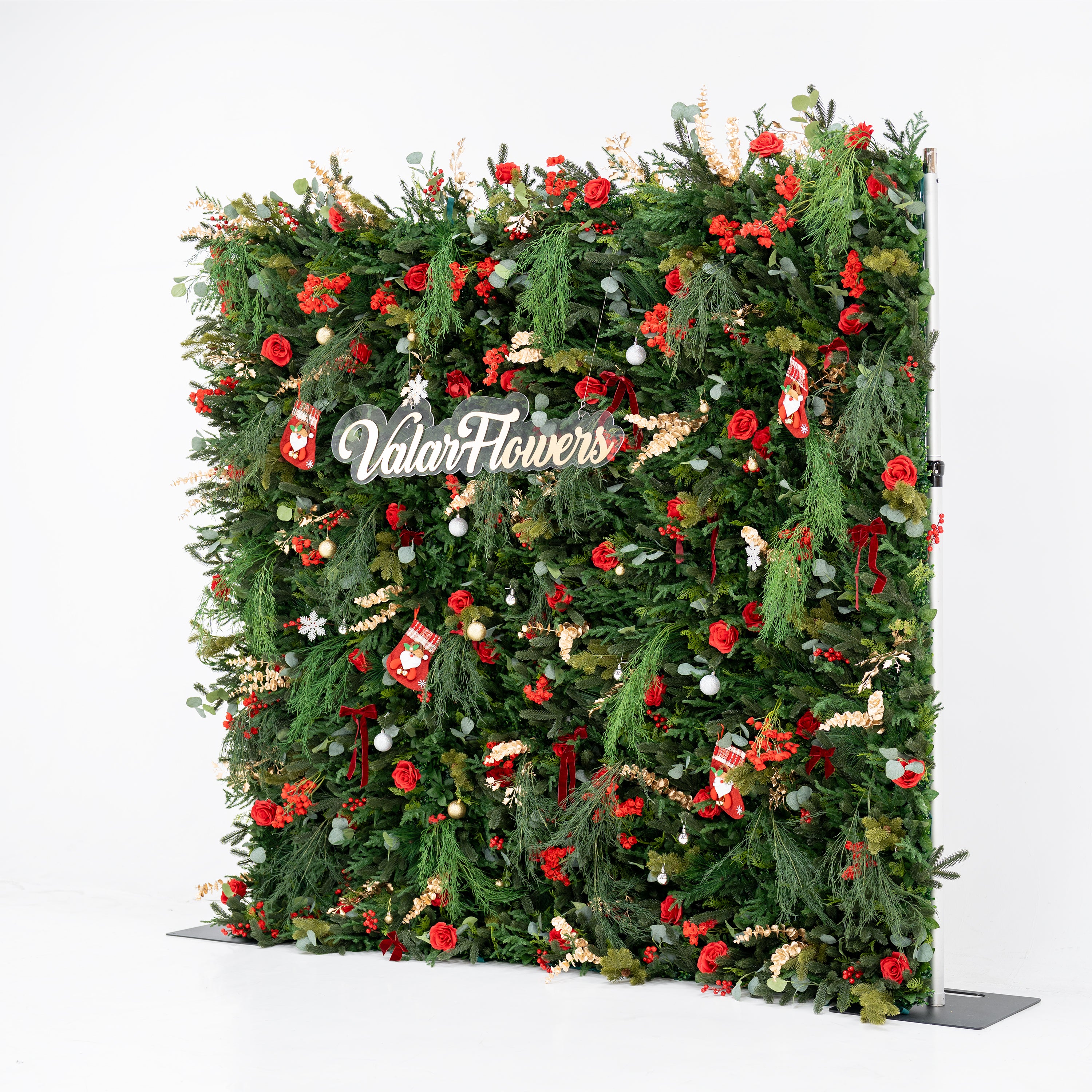 Valar Flower Christmas Themed Floral Wall Backdrop: Festive Evergreen & Red Rose Masterpiece for Holiday Events & Decor-VF-491-2