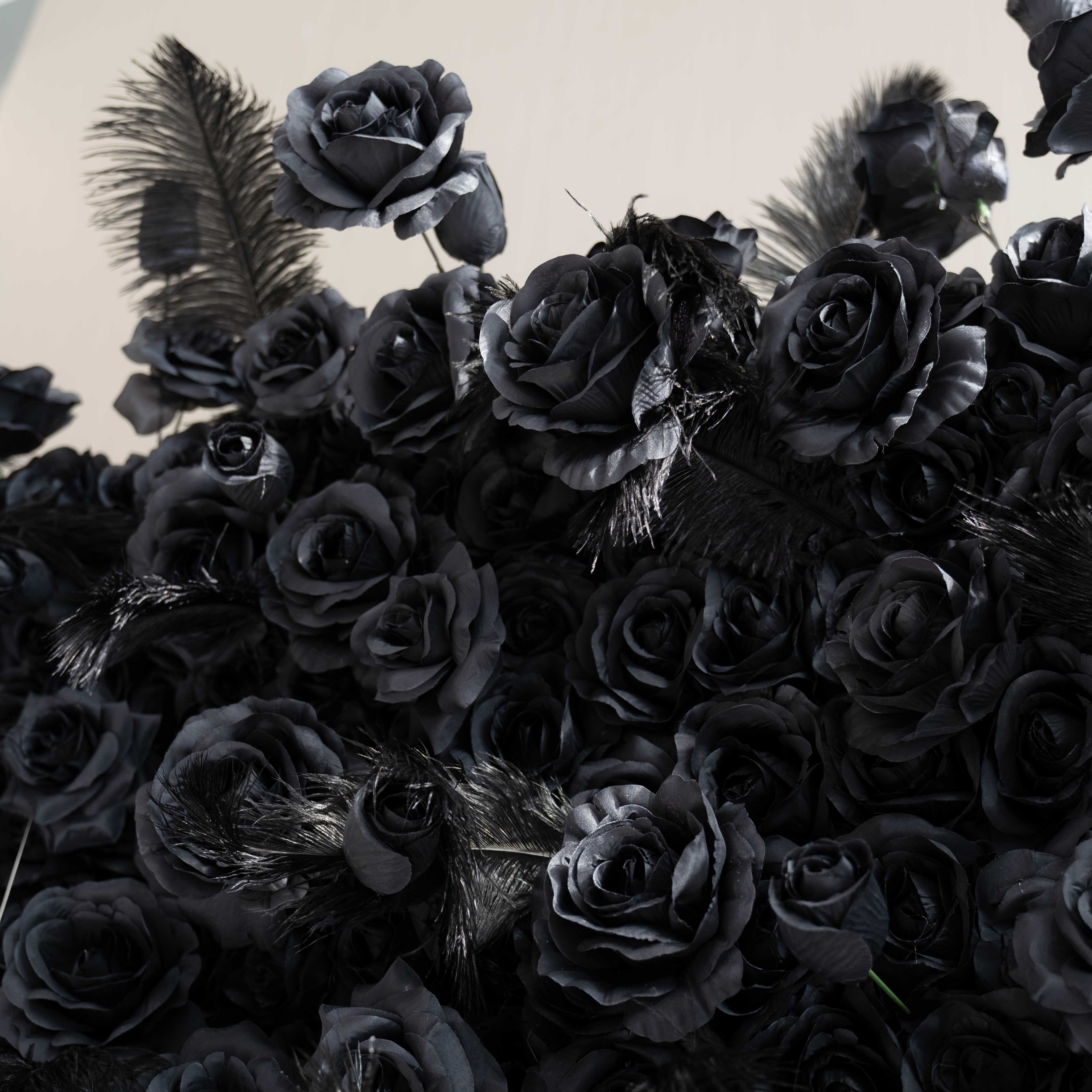 ValarFlower Artificial Floral Wall Backdrop: Black Color Rose & Feathe