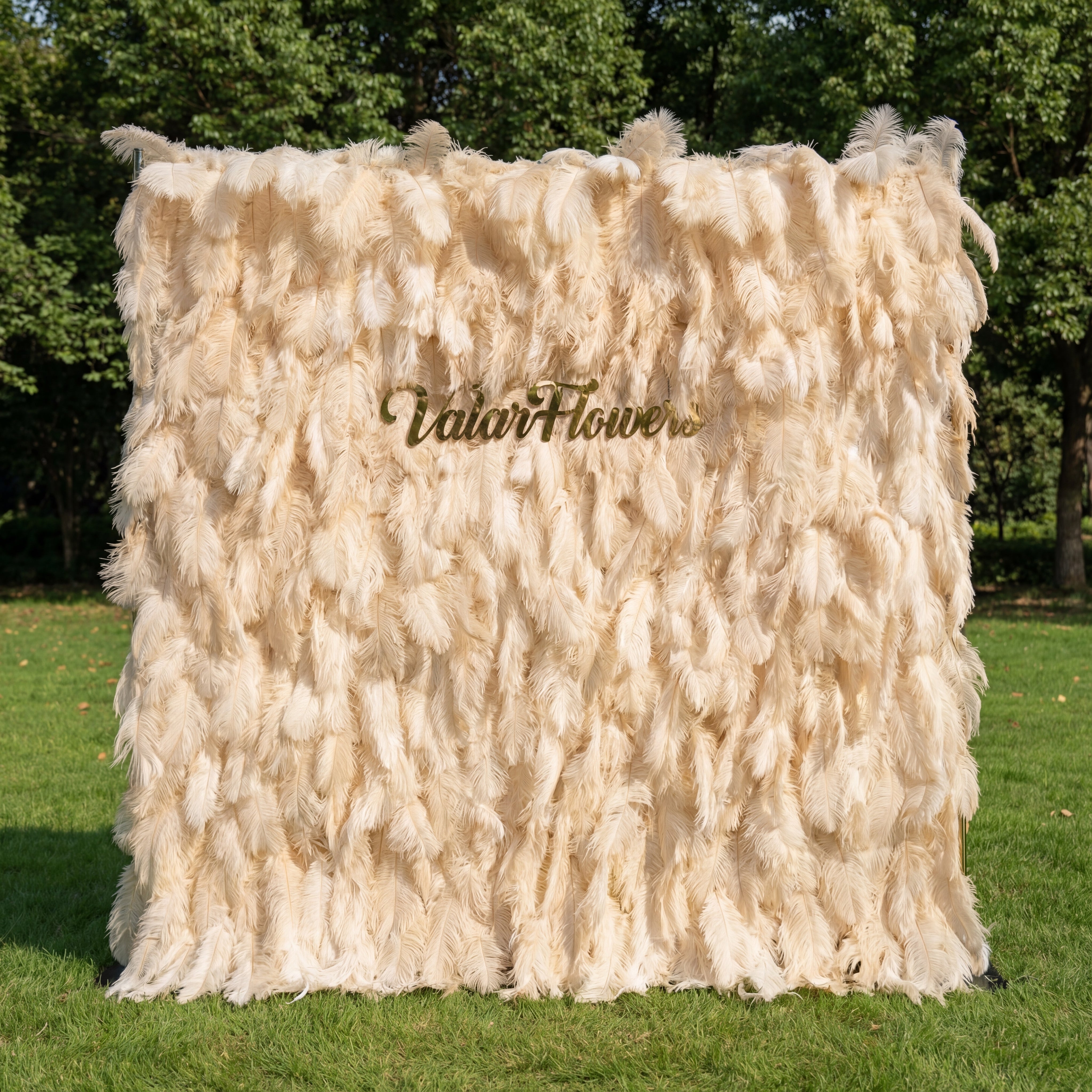 Champagne Beige Ostrich Feather Wall Backdrop - Roll-Up Fabric Wall - Bridal Party Decor - Wedding Venues Celebration Floral Wall-VF-964-4