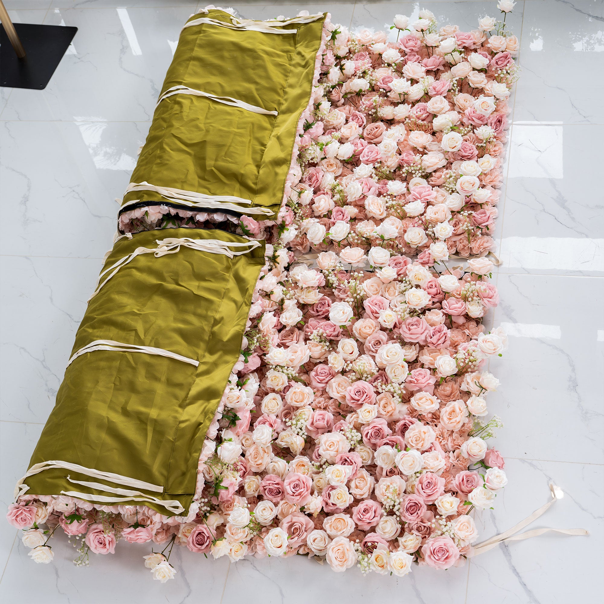 ValarFlower 3D Roll Up Artificial Pink & White Flower Wall Backdrop For Wedding and Event Decoration VF-535