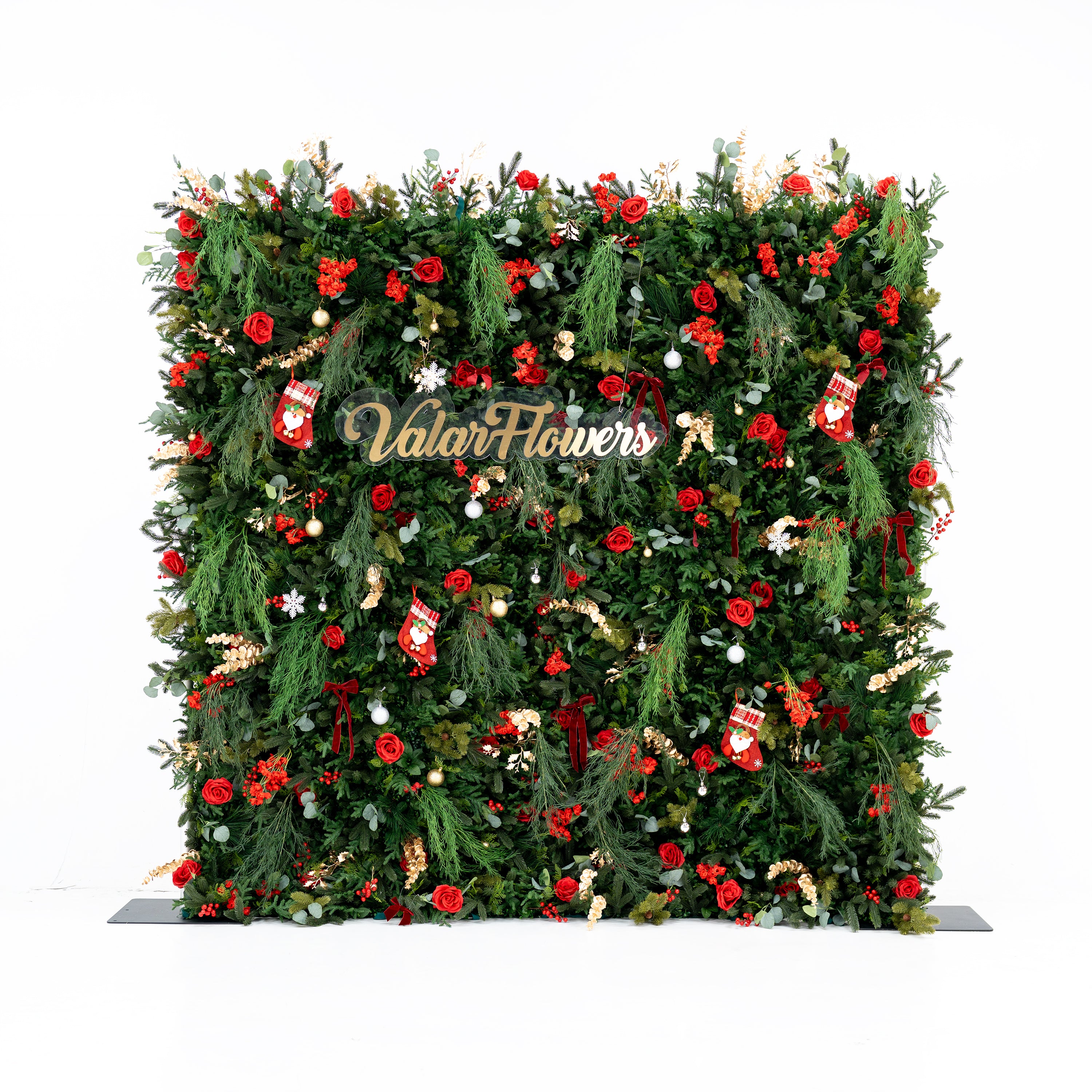 Valar Flower Christmas Themed Floral Wall Backdrop: Festive Evergreen & Red Rose Masterpiece for Holiday Events & Decor-VF-491-2