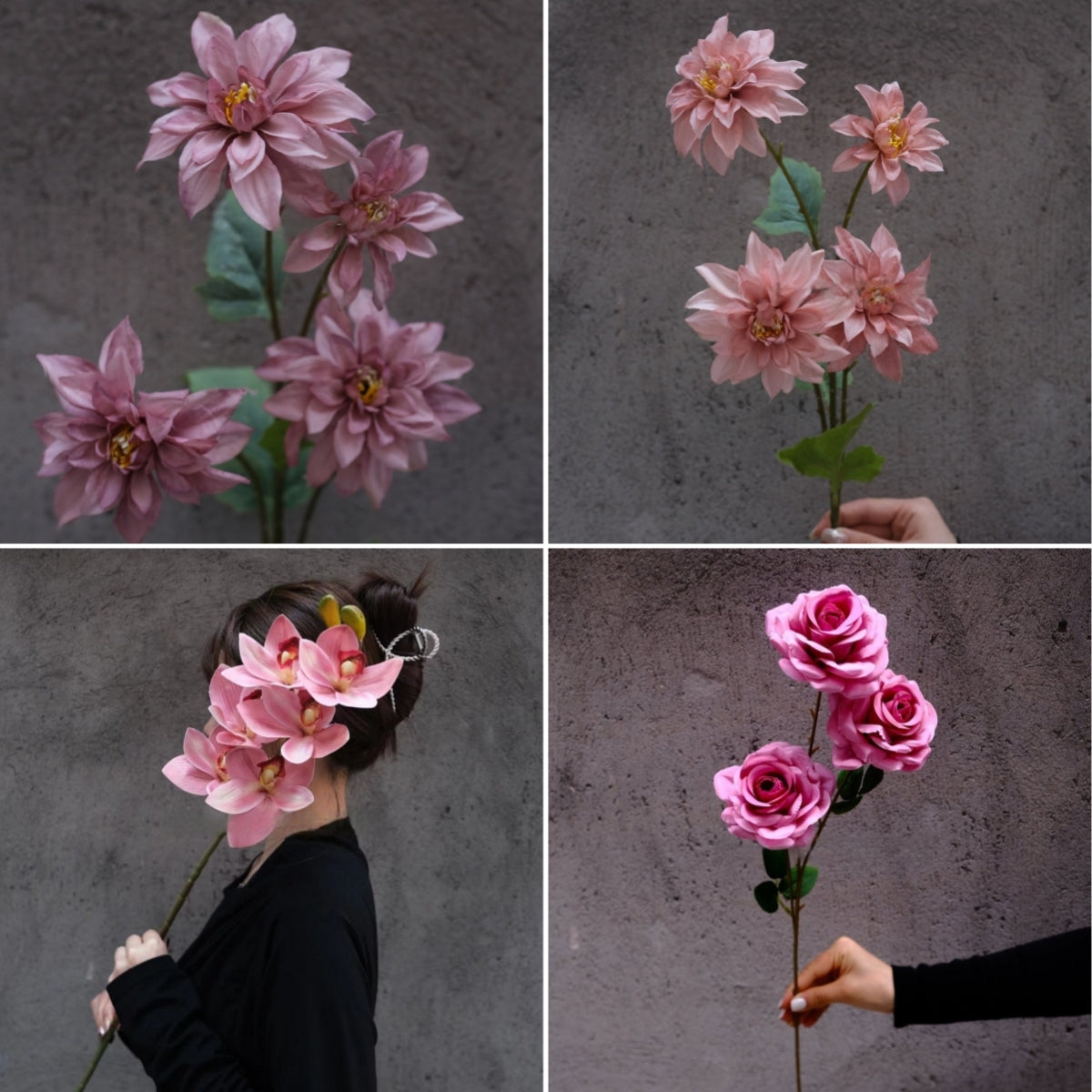 Conjunto de Flores Artificiales Negras y Rosas – Decoración Moderna para Fondo de Fiesta de Cumpleaños con Arreglo Floral Falso FA-255