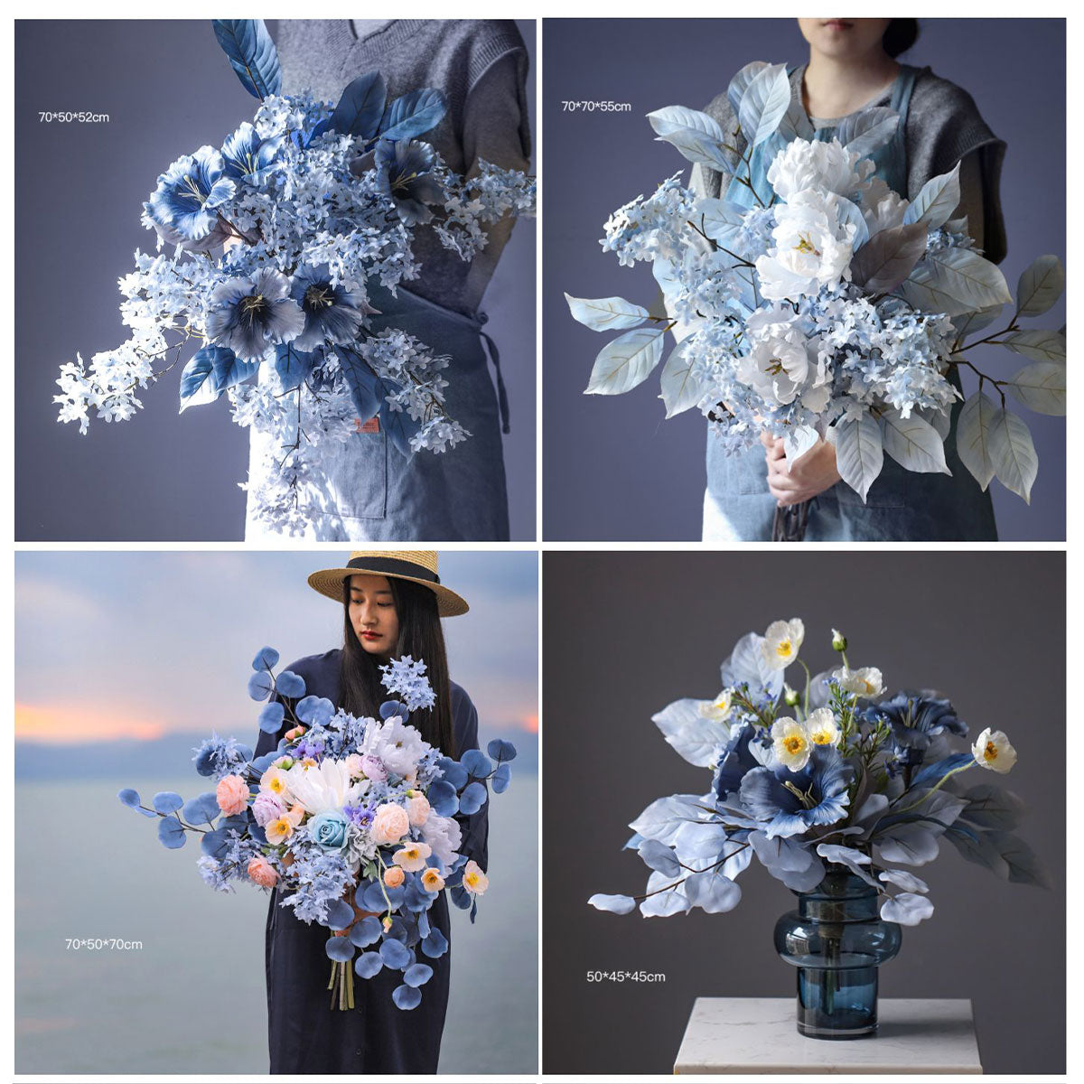 Prussian Blue Manor Dream Silk Floral Arrangement | Elegant Faux Flowers for Wedding & Interior Décor VB-100 (Without Vase)