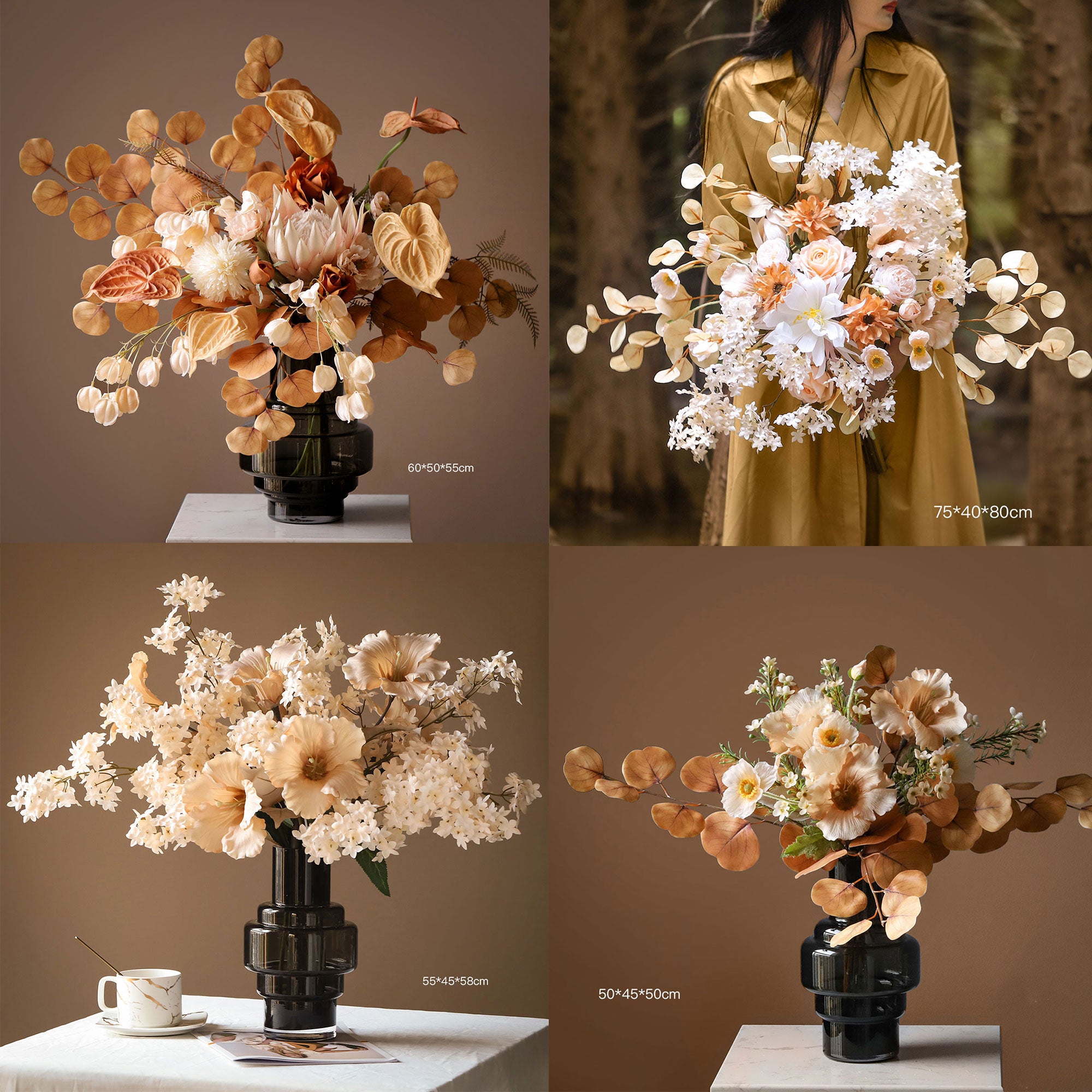 Fall Wedding Centerpiece in Warm Tones | Perfect Silk Floral Arrangement for Home, Living Room & Event Décor VB-101 (Without Vase)