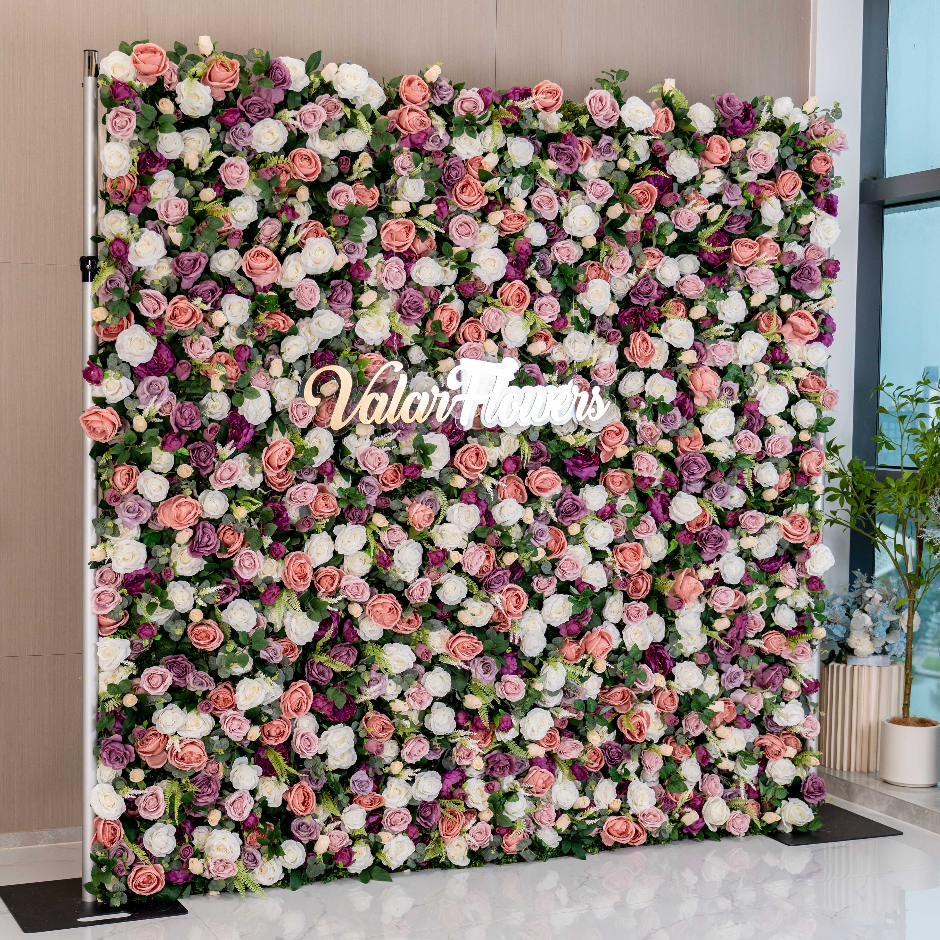 ValarFlower DIY Handmade 5D roll-up artificial flower wall for weddings & party decoration, Suitable for luxury special event, Babyshower party, engagement, wedding reception,shopping mall decor, plazas, hotels, restaurants, airports, living rooms. Durable high-quality floral backdrops. VF-154-2-5