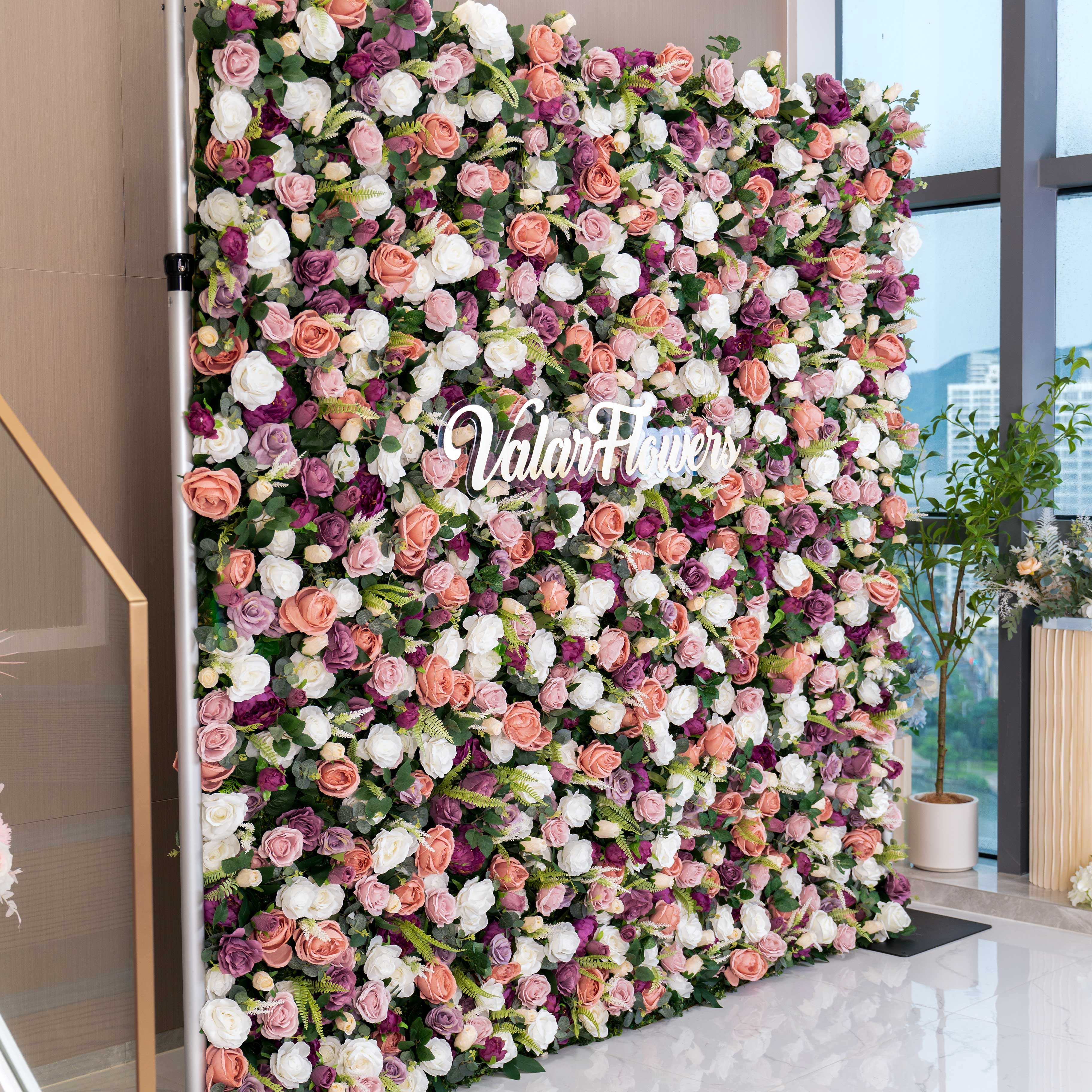 ValarFlower DIY Handmade 5D roll-up artificial flower wall for weddings & party decoration, Suitable for luxury special event, Babyshower party, engagement, wedding reception,shopping mall decor, plazas, hotels, restaurants, airports, living rooms. Durable high-quality floral backdrops. VF-154-2-6