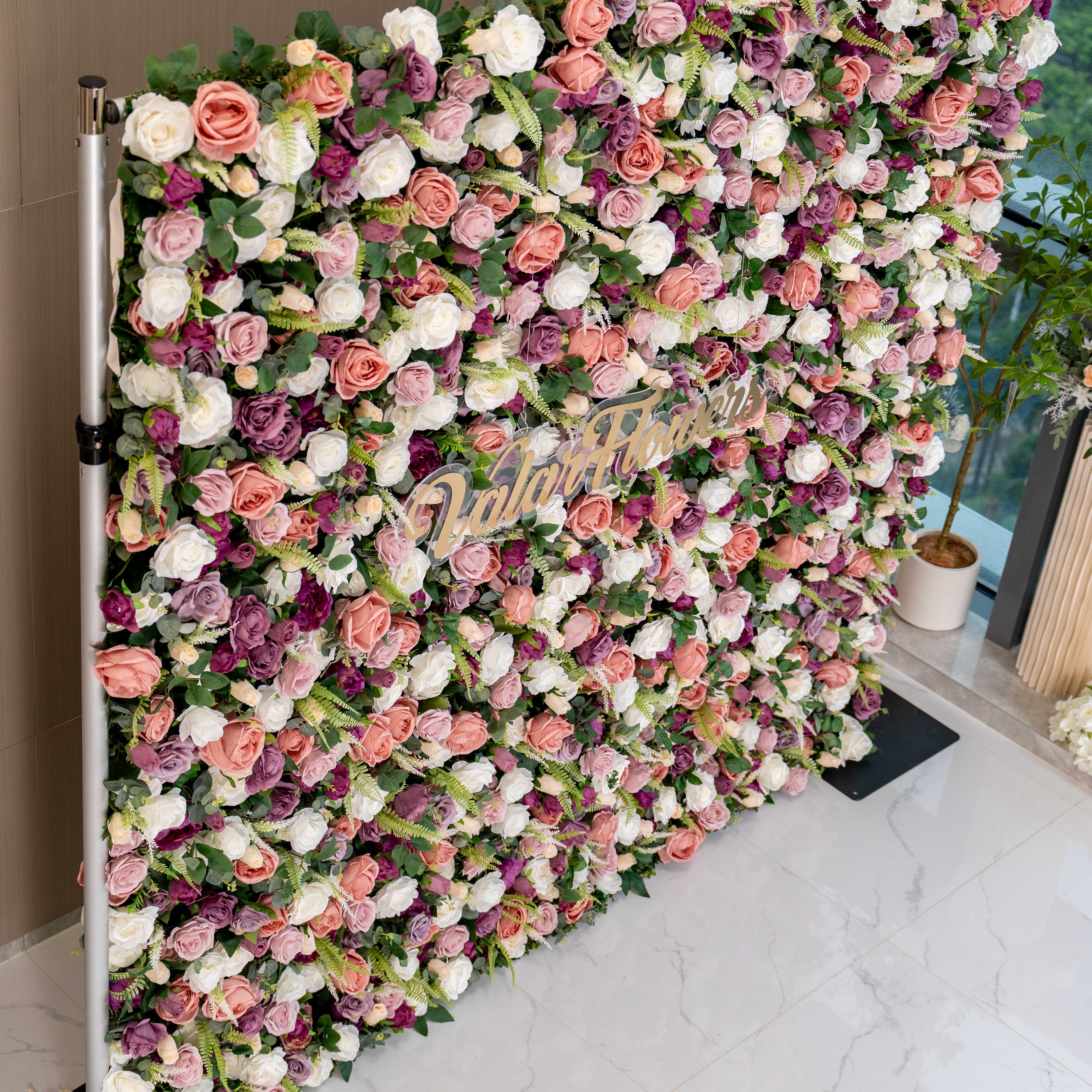 ValarFlower DIY Handmade 5D roll-up artificial flower wall for weddings & party decoration, Suitable for luxury special event, Babyshower party, engagement, wedding reception,shopping mall decor, plazas, hotels, restaurants, airports, living rooms. Durable high-quality floral backdrops. VF-154-2-7