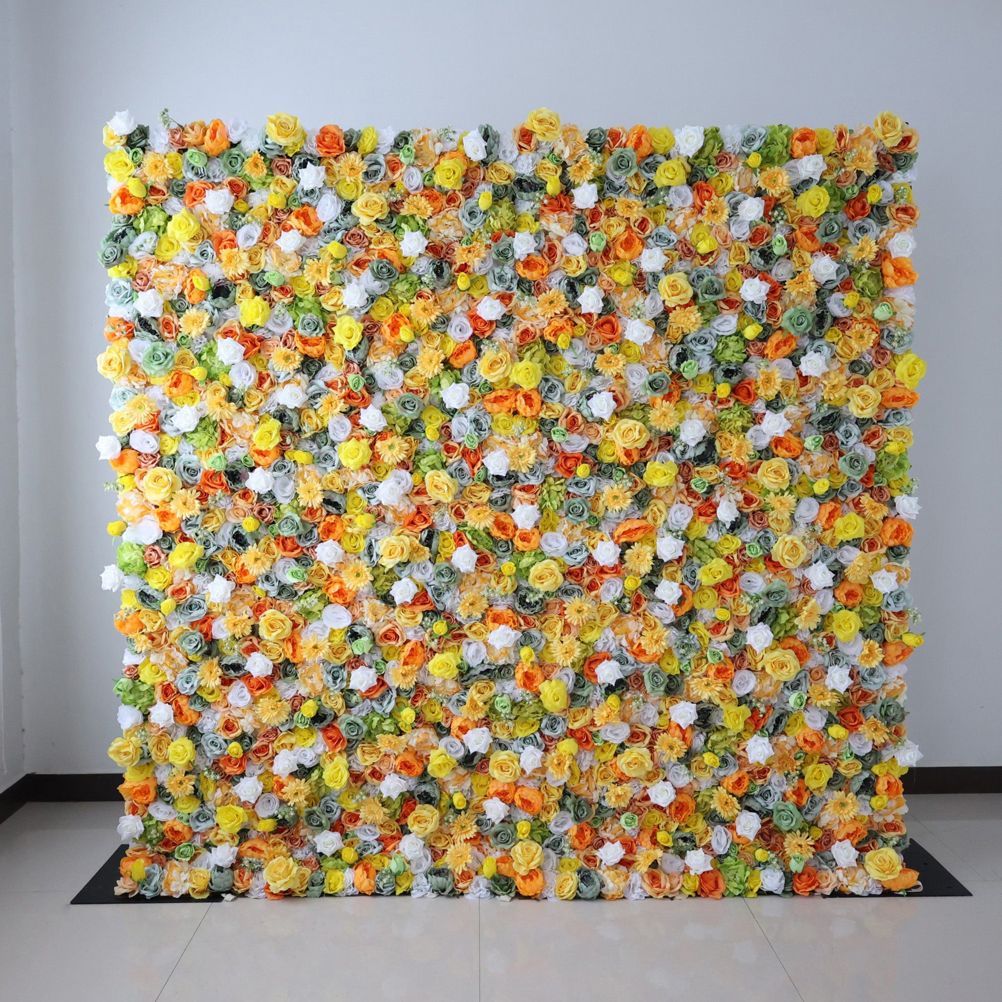 ValarFlower Sunlit Citrus & Ivory Floral Mosaic Flower Wall: A Radiant Summer-Inspired Centerpiece for Joyful Celebrations-VF-507