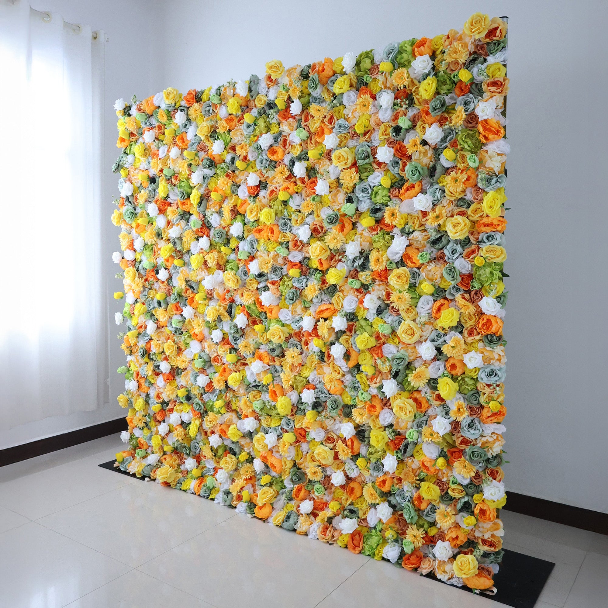 ValarFlower Sunlit Citrus & Ivory Floral Mosaic Flower Wall: A Radiant Summer-Inspired Centerpiece for Joyful Celebrations-VF-507